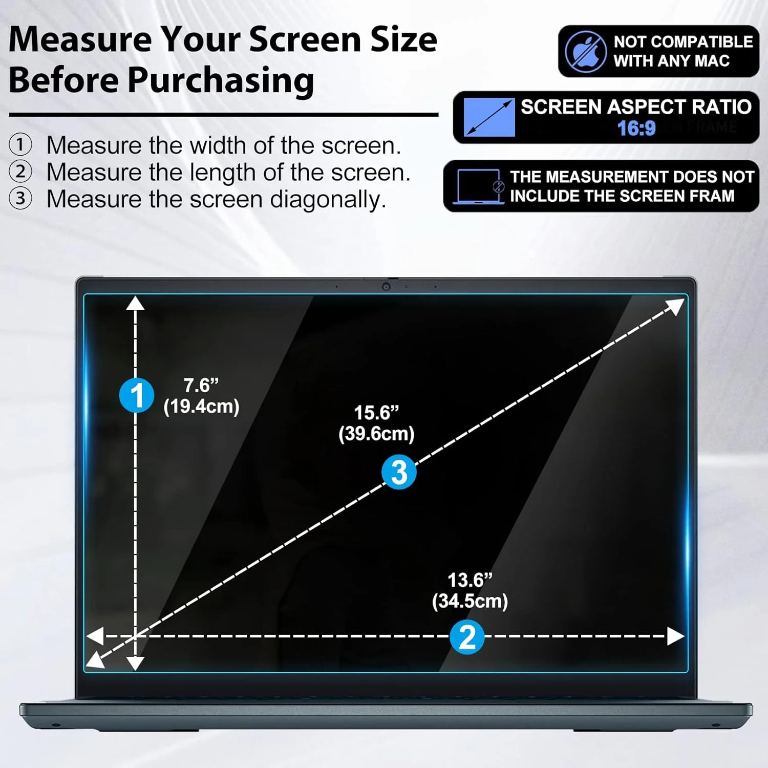 محافظ صفحه نمایش شیشه ای حرارت دیده 15.6 اینچی سازگار با لپ تاپ های HP/Dell/Acer/ASUS/Samsung/Lenovo/Toshiba، صفحه نمایش 15.6 اینچی با نسبت تصویر 16:9، بدون حباب، ضد خش، فوق العاده شفاف و ضد اثر انگشت