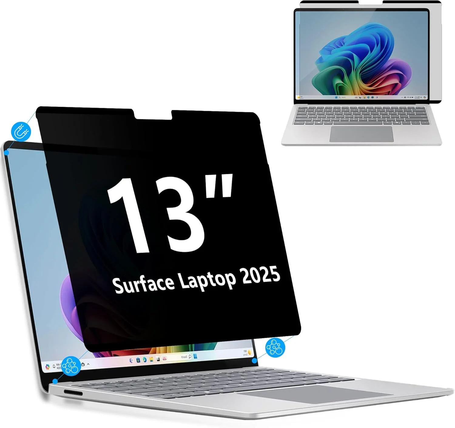 محافظ صفحه نمایش حریم خصوصی مگگو برای سرفیس لپ تاپ ۱۳ اینچی (۲۰۲۵)، فیلم ضد جاسوسی مغناطیسی، ضد تابش نور، فیلتر نور آبی، چسب نانو قابل شستشو، طراحی قابل جابجایی