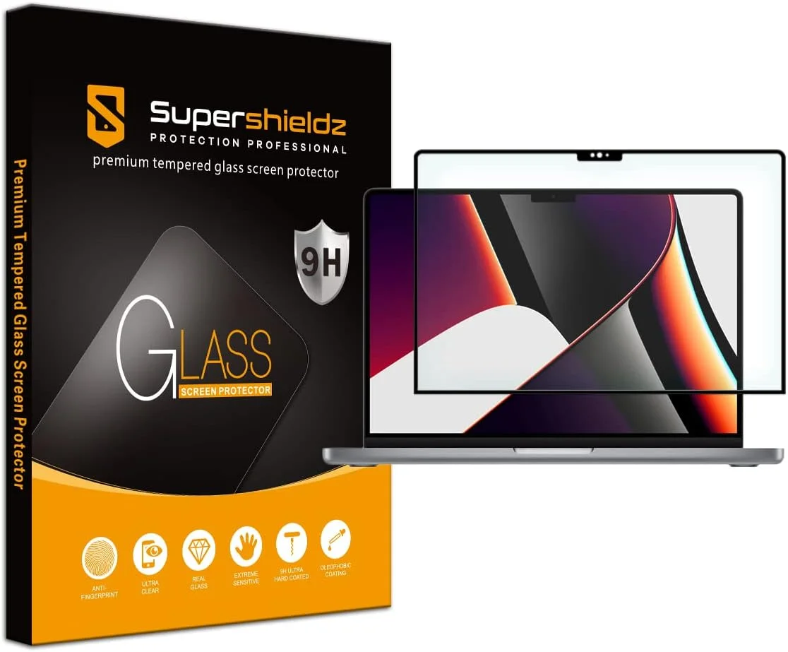 محافظ صفحه نمایش شیشه ای حرارت دیده Supershieldz طراحی شده برای مک بوک پرو 14 اینچ (M4, M3, M2, M1, Pro/Max)، ضد خش، بدون حباب محافظ صفحه نمایش شیشه ای حرارت دیده Supershieldz طراحی شده برای مک بوک پرو 14 اینچ (M4, M3, M2, M1, Pro/Max)، ضد خش، بدون حباب