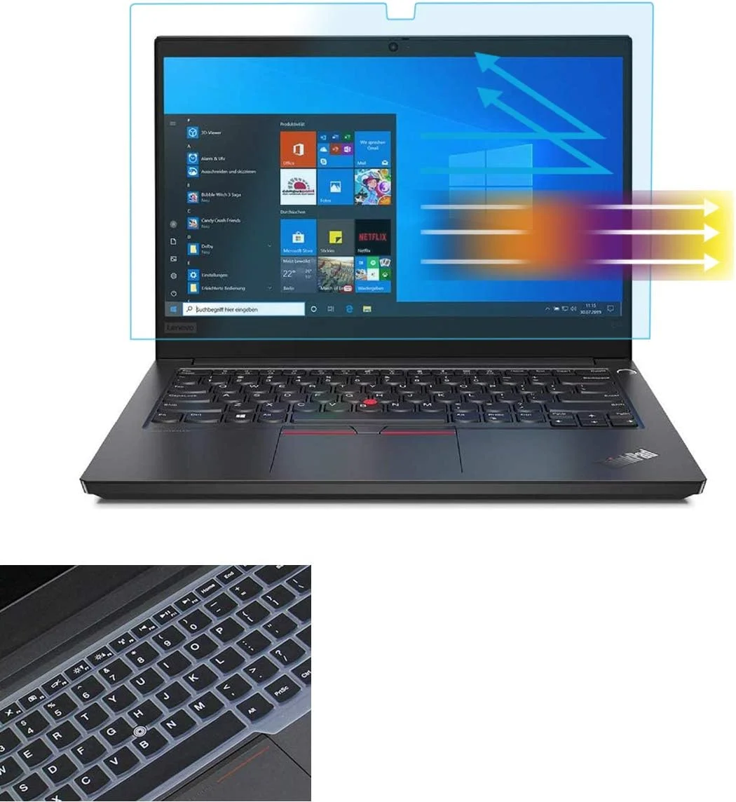 محافظ صفحه نمایش برای لنوو Thinkpad 14 اینچی T14 T14s P14 L14 Gen 2 1، ThinkPad E14 L490 E490 E495 E14 Gen 4 3 2 به همراه روکش کیبورد، ضد نور آبی ضد تابش، کاهش خستگی چشم و کمک به خواب بهتر.