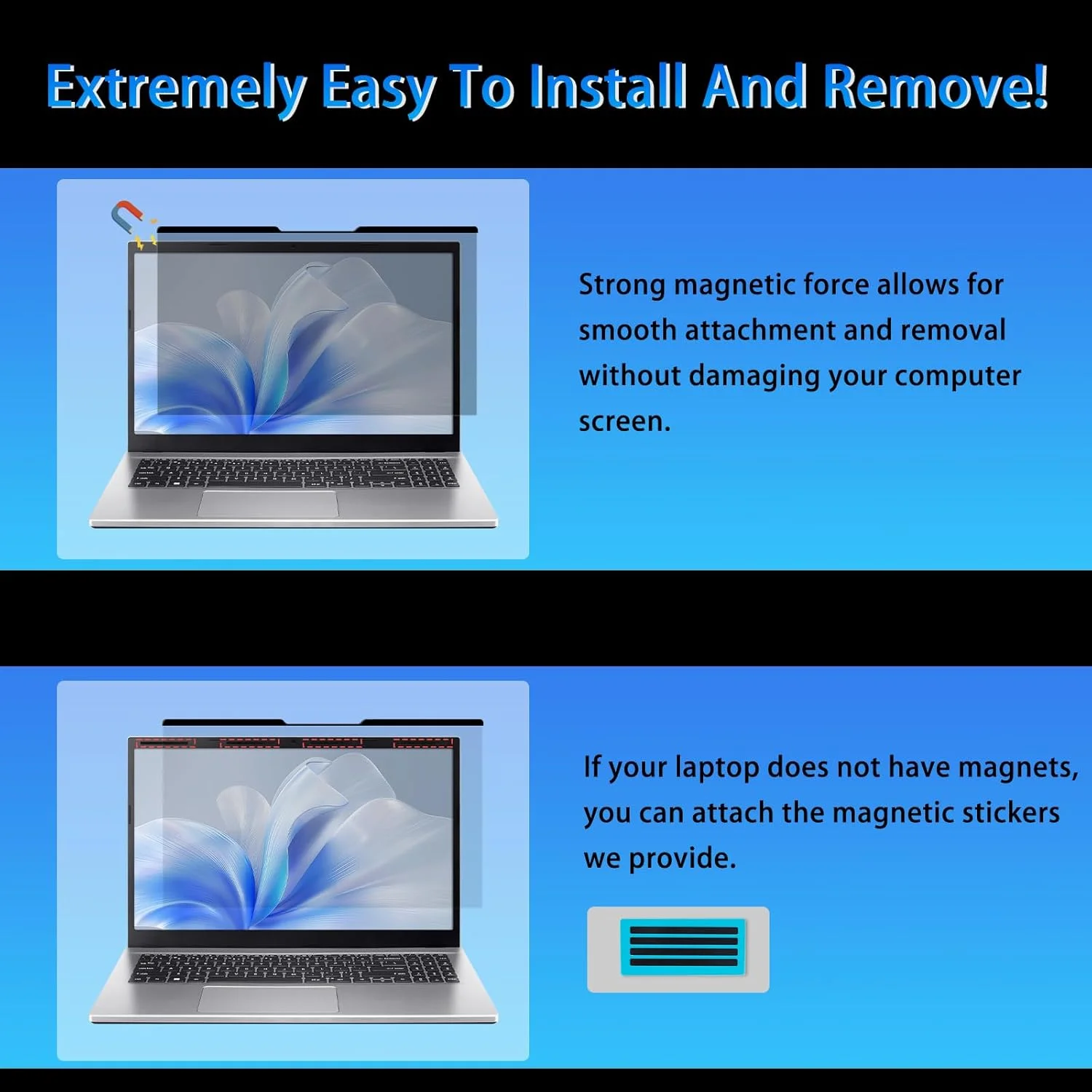محافظ صفحه نمایش حریم خصوصی مغناطیسی 12.5 اینچی 16:9 برای لپ‌تاپ - 2 طرفه، قابل جابجایی، ضد تابش نور، مسدود کننده نور آبی، محافظ UV، کاهش خستگی چشم، مناسب برای کروم‌بوک/لنوو/اچ‌پی/دل/ایسر/ایسوس/ایکس‌پی‌اس