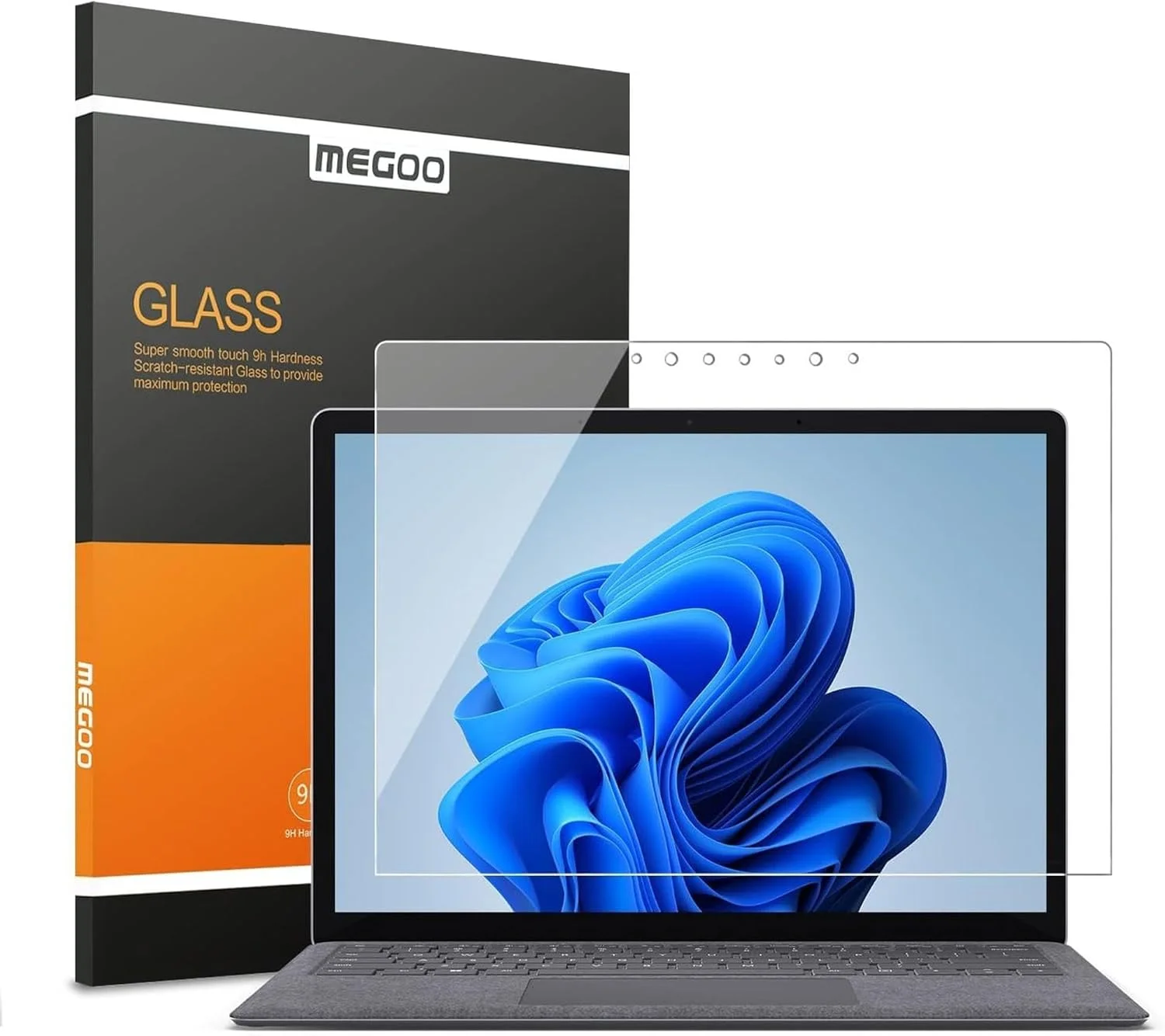 محافظ صفحه نمایش Megoo برای لپ تاپ های Microsoft Surface Laptop 6/5/4/3 (15 اینچ)، شیشه حرارت دیده، ضد خرد شدن، ضد خش، مقاوم در برابر لکه، شفافیت HD، پشتیبانی از قلم Surface