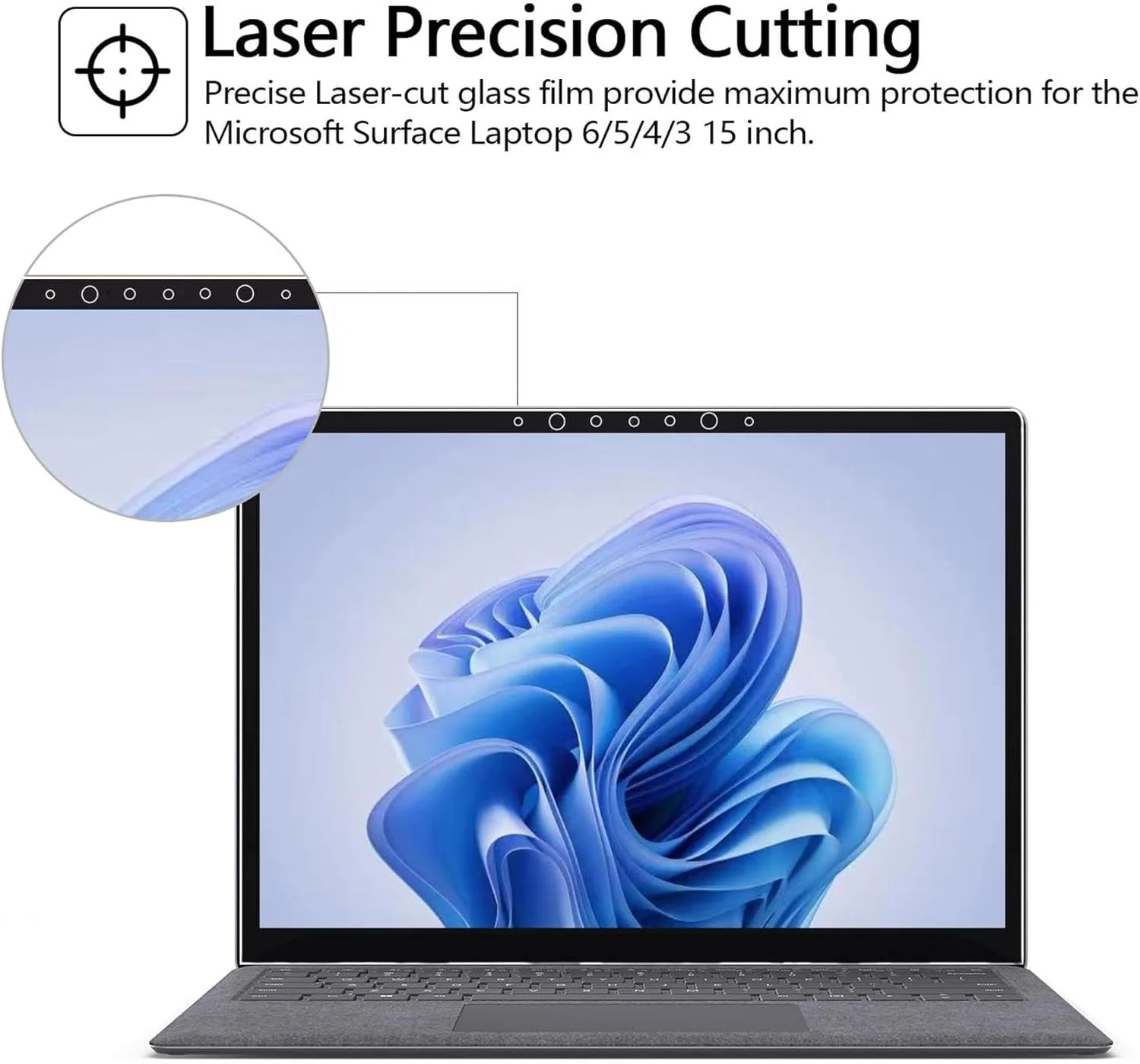 محافظ صفحه نمایش Megoo برای لپ تاپ های Microsoft Surface Laptop 6/5/4/3 (15 اینچ)، شیشه حرارت دیده، ضد خرد شدن، ضد خش، مقاوم در برابر لکه، شفافیت HD، پشتیبانی از قلم Surface