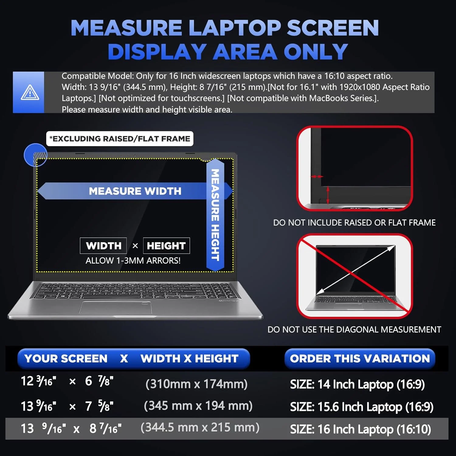 محافظ صفحه نمایش حریم خصوصی 16 اینچی Magicmoon، فیلم ضد جاسوسی/بازتاب نور برای لپ تاپ عریض 16 اینچی با نسبت تصویر 16:10 (عرض x ارتفاع: 344.5mmx215mm)