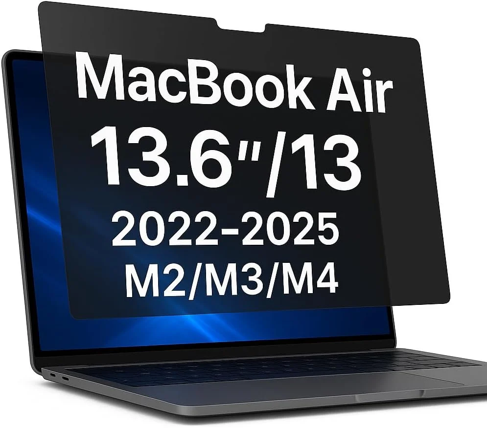 محافظ حریم خصوصی مغناطیسی برای مک بوک ایر ۱۳.۶ اینچ/۱۳ اینچ (M2/M3/M4, A2681/A3113/A3240) - محافظ صفحه نمایش لپ تاپ قابل جابجایی، فیلتر نور آبی، ضد انعکاس نور مات ۱۶:۱۰