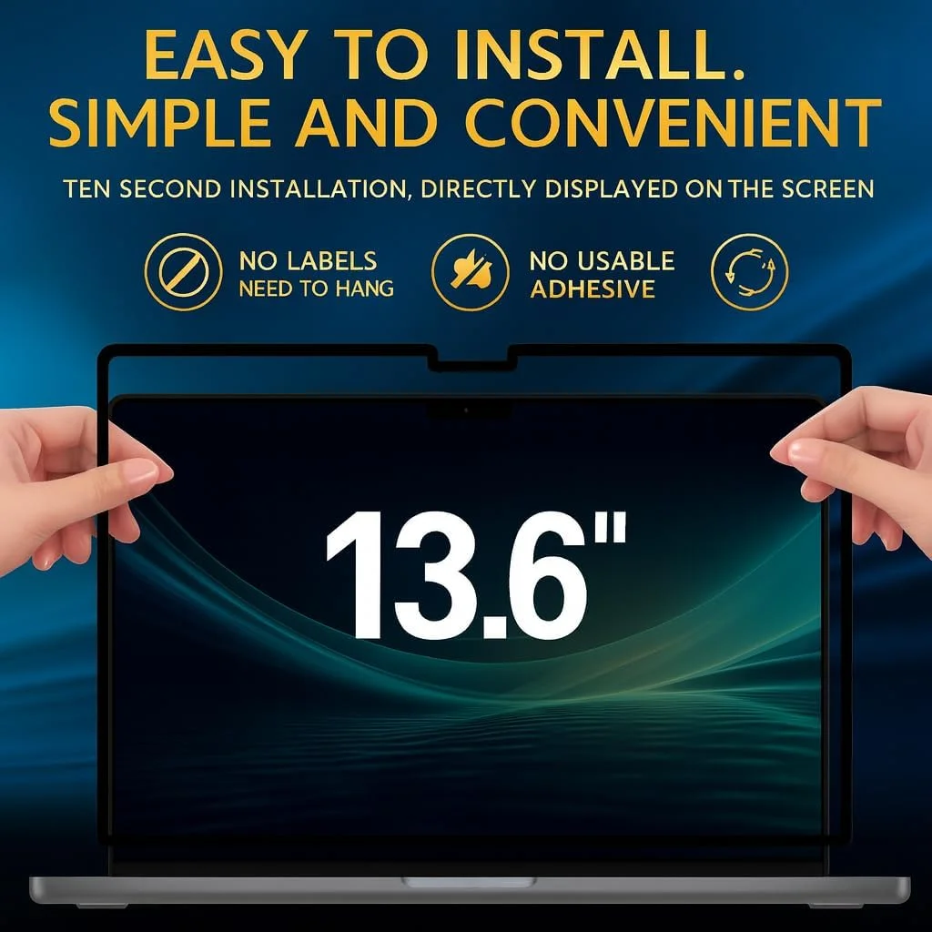 محافظ حریم خصوصی مغناطیسی برای مک بوک ایر ۱۳.۶ اینچ/۱۳ اینچ (M2/M3/M4, A2681/A3113/A3240) - محافظ صفحه نمایش لپ تاپ قابل جابجایی، فیلتر نور آبی، ضد انعکاس نور مات ۱۶:۱۰