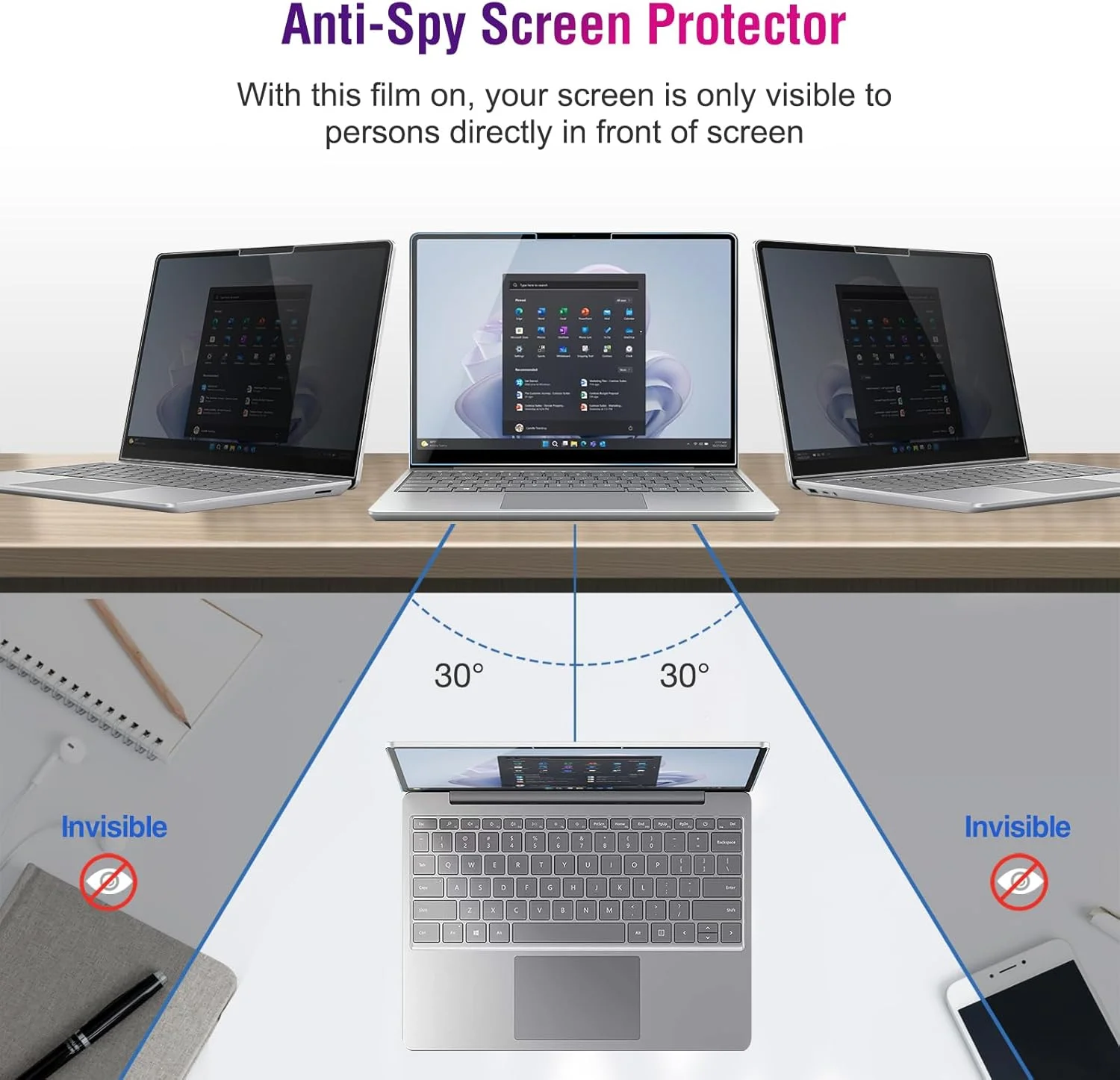 محافظ صفحه نمایش حریم خصوصی ProCase برای Microsoft Surface Laptop Go 3/2/1 12.4 اینچی، محافظ صفحه نمایش شیشه ای حرارت دیده ضد جاسوسی برای Surface Laptop Go 12.4 اینچی 2023/2022/2020