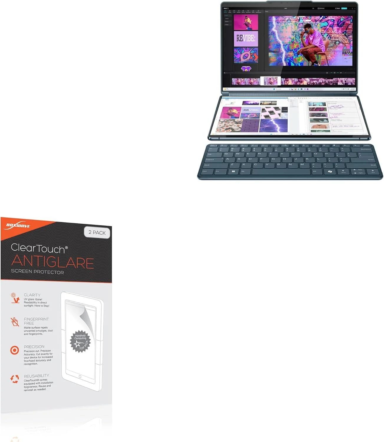 محافظ صفحه نمایش مات ضد انعکاس نور بوکس ویو سازگار با لنوو یوگا بوک 9i (83FF) - بسته 2 عددی، فیلم ضد اثر انگشت