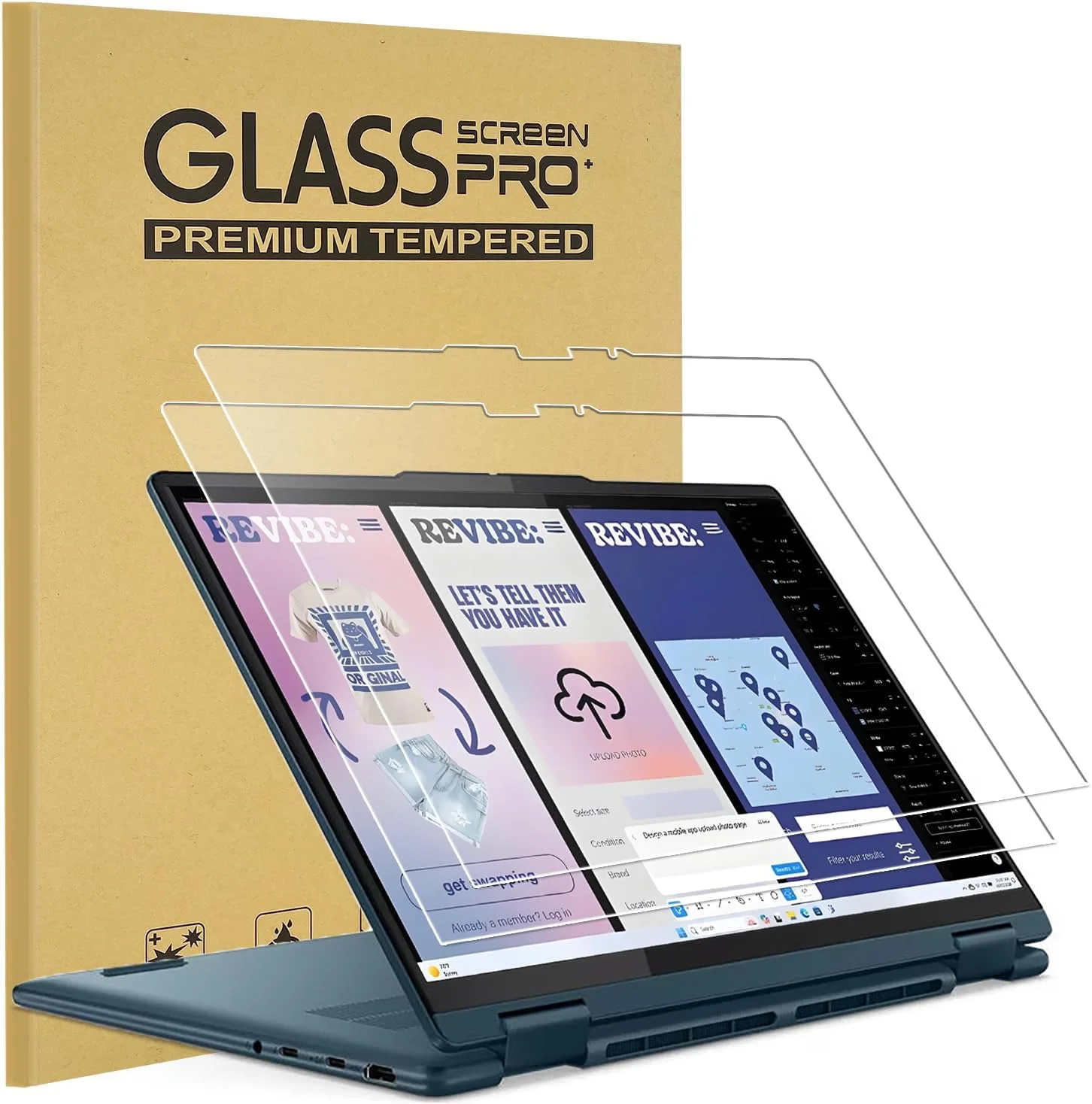 محافظ صفحه نمایش شیشه ای حرارت دیده 2 عددی برای لپ تاپ لمسی 16 اینچی Lenovo IdeaPad 5 / 5i 2-in-1 / IdeaPad Flex 5 / 5i 2-in-1 (16 اینچ) سختی 9H، مقاوم در برابر خش، سازگار با قلم Lenovo