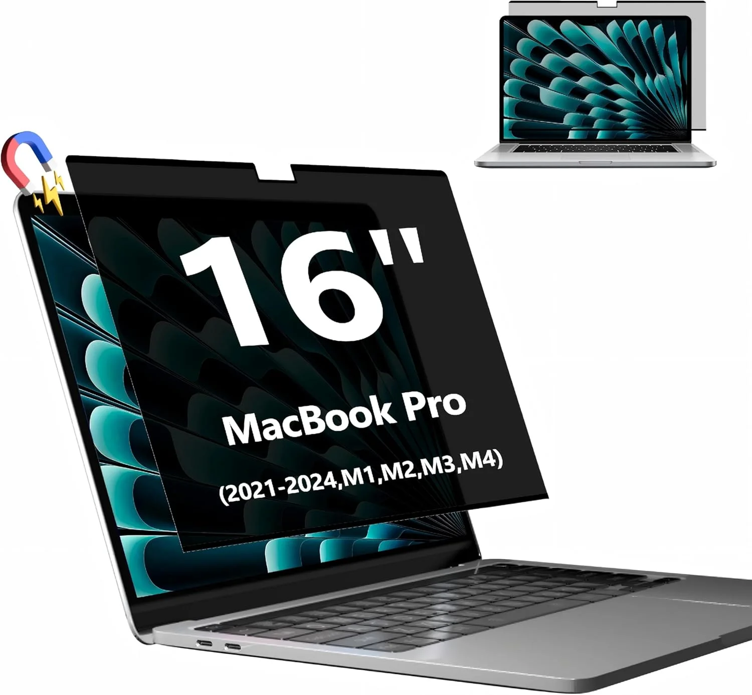 محافظ صفحه نمایش مغناطیسی برای مک بوک پرو 16 اینچ (2021–2024, M1, M2, M3, M4, Pro, Max)، فیلتر حریم خصوصی قابل جدا شدن برای لپ تاپ و محافظ صفحه نمایش ضد تابش نور آبی