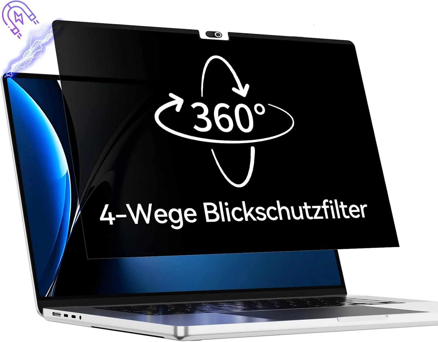 محافظ صفحه نمایش حریم خصوصی مغناطیسی 360 درجه Protescreen برای مک بوک پرو 16 اینچ 2021-2024 (M1 M2 M3 M4)، ضد تابش نور آبی، محافظ صفحه نمایش مک، فیلتر حریم خصوصی لپ تاپ 4 طرفه