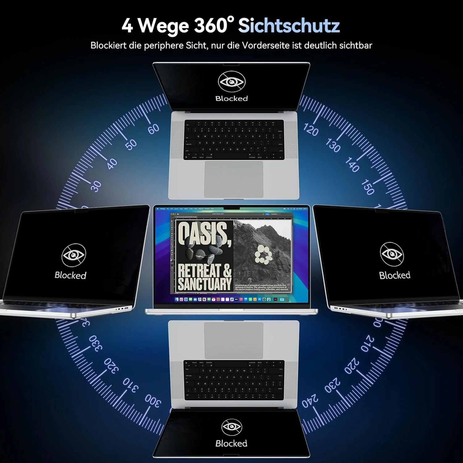 محافظ صفحه نمایش حریم خصوصی مغناطیسی 360 درجه Protescreen برای مک بوک پرو 16 اینچ 2021-2024 (M1 M2 M3 M4)، ضد تابش نور آبی، محافظ صفحه نمایش مک، فیلتر حریم خصوصی لپ تاپ 4 طرفه