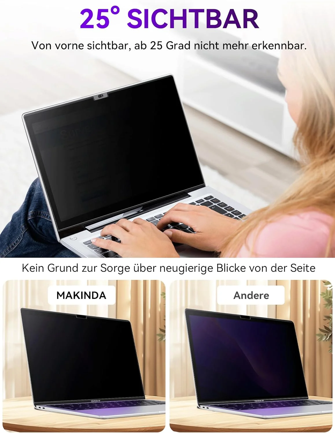 محافظ صفحه نمایش حریم خصوصی مغناطیسی برای اپل مک بوک ایر ۱۳.۶/۱۳ (۲۰۲۲-۲۰۲۵ M2، M3، M4)، فیلتر حریم خصوصی جداشدنی ضد تابش نور آبی برای لپ تاپ مک ایر ۱۳