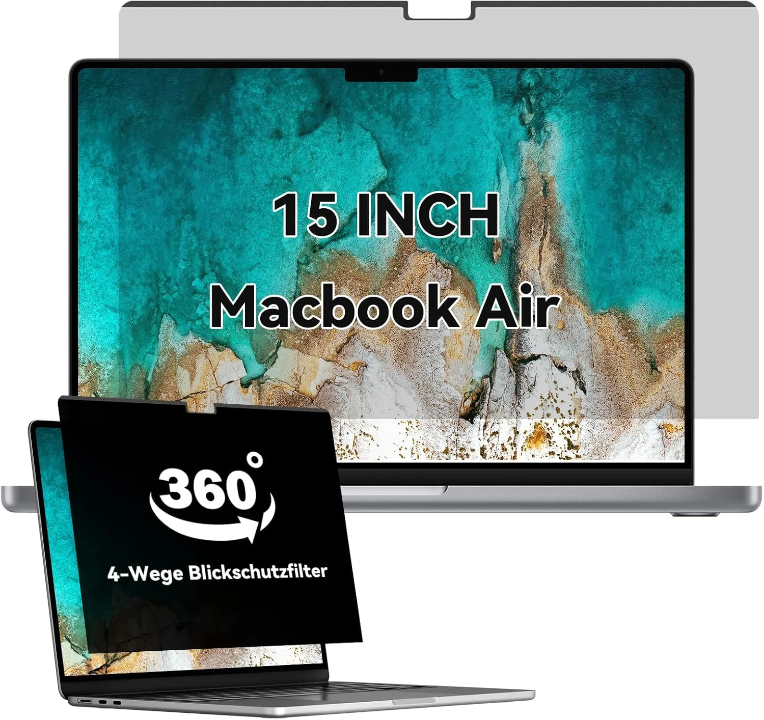 محافظ حریم خصوصی مغناطیسی 360 درجه IPROKKO برای مک بوک ایر 15 اینچ (2023-2025, M2 M3 M4) - A2941 A3114 A3241، محافظ صفحه نمایش حریم خصوصی قابل جابجایی 4 طرفه، ضد نور آبی و ضد تابش