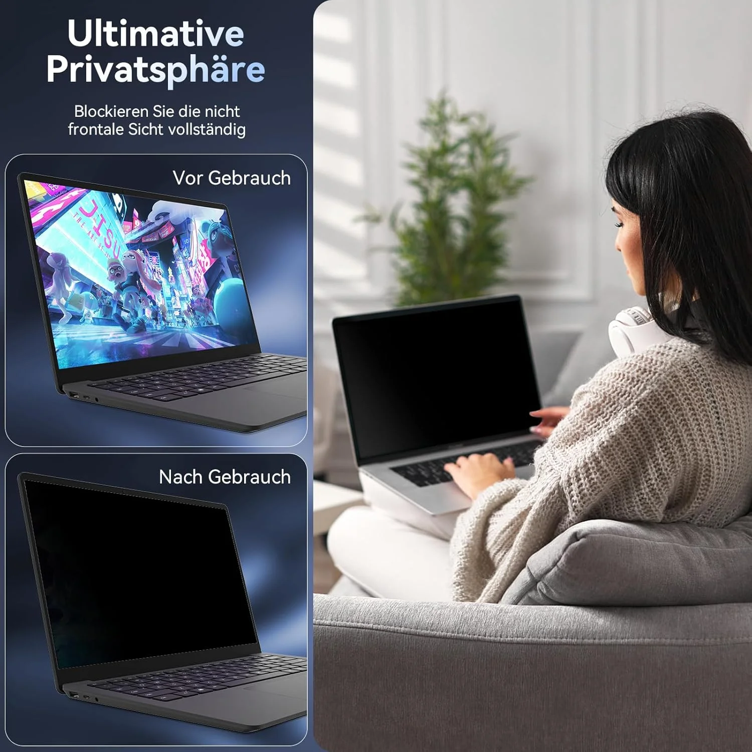 محافظ صفحه نمایش لپ تاپ 14 اینچ نسبت تصویر 16:10، ضد نور آبی و ضد تابش، فیلتر حریم خصوصی جداشدنی سازگار با لنوو/اچ پی/دل/ایسر/سامسونگ/ایسوس/توشیبا