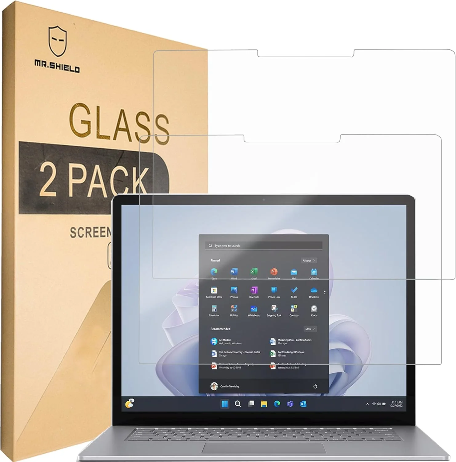محافظ صفحه نمایش Mr.Shield، بسته 2 عددی، سازگار با Surface Laptop 6/5/4/3 (13.5 اینچ)، شیشه محافظ با سختی 9H، محافظ صفحه نمایش شفاف HD