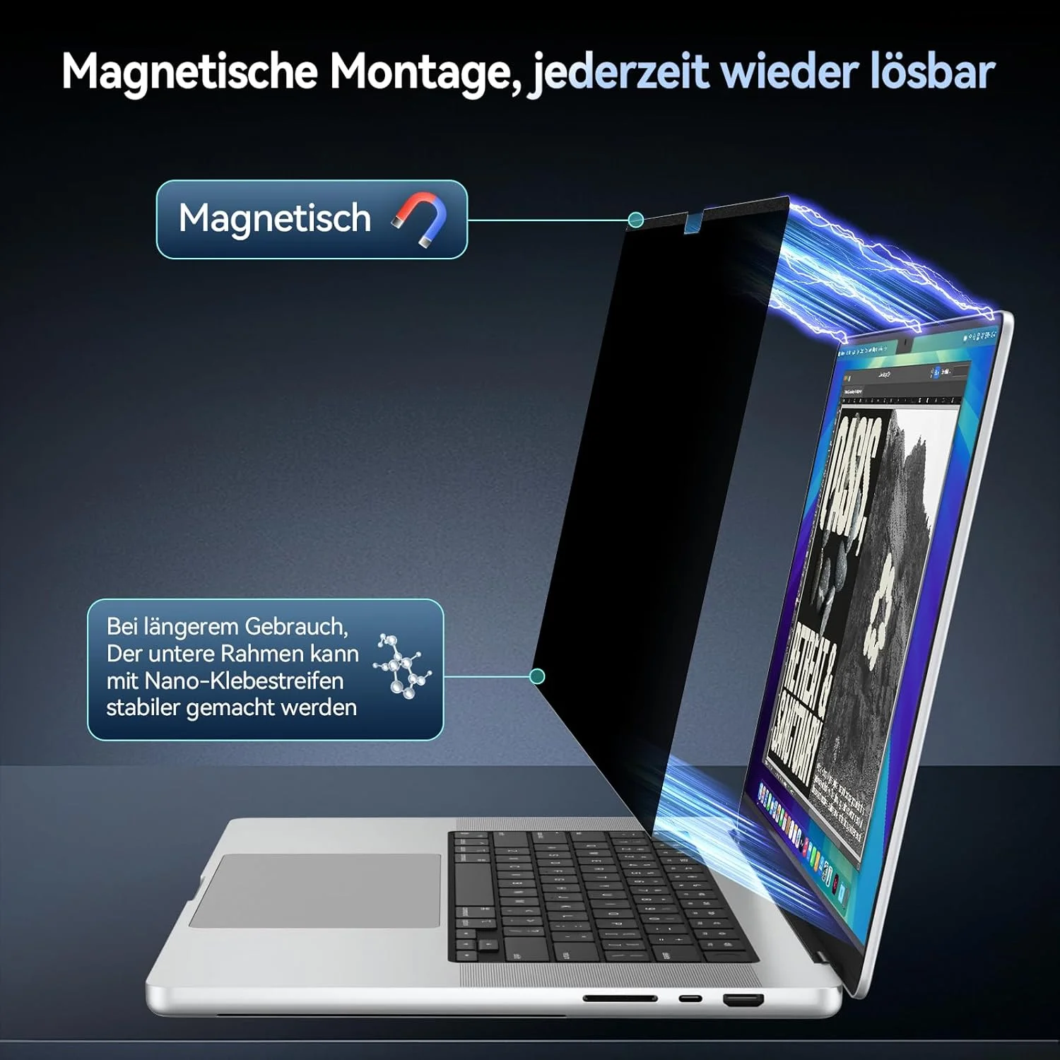محافظ صفحه نمایش حریم خصوصی مغناطیسی 360 درجه Protescreen برای مک بوک پرو 16 اینچ 2021-2024 (M1 M2 M3 M4)، ضد تابش نور آبی، محافظ صفحه نمایش مک، فیلتر حریم خصوصی لپ تاپ 4 طرفه