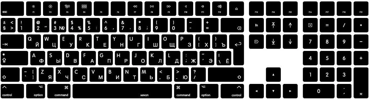 محافظ صفحه کلید سیلیکونی روسی برای صفحه کلید جادویی بی سیم با صفحه کلید اعداد (2017+) مدل A1843 طرح بندی صفحه کلید EU/ISO - مشکی