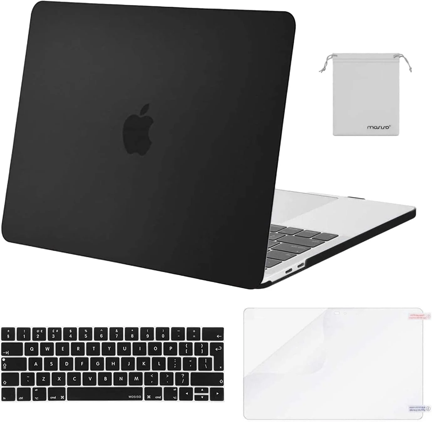 کاور محافظ موسیسو سازگار با مک بوک پرو 15 اینچ مدل های 2019 2018 2017 2016 (A1990 A1707) دارای تاچ بار، هارد کیس پلاستیکی، محافظ کیبورد، محافظ صفحه نمایش و کیف نگهداری، مشکی