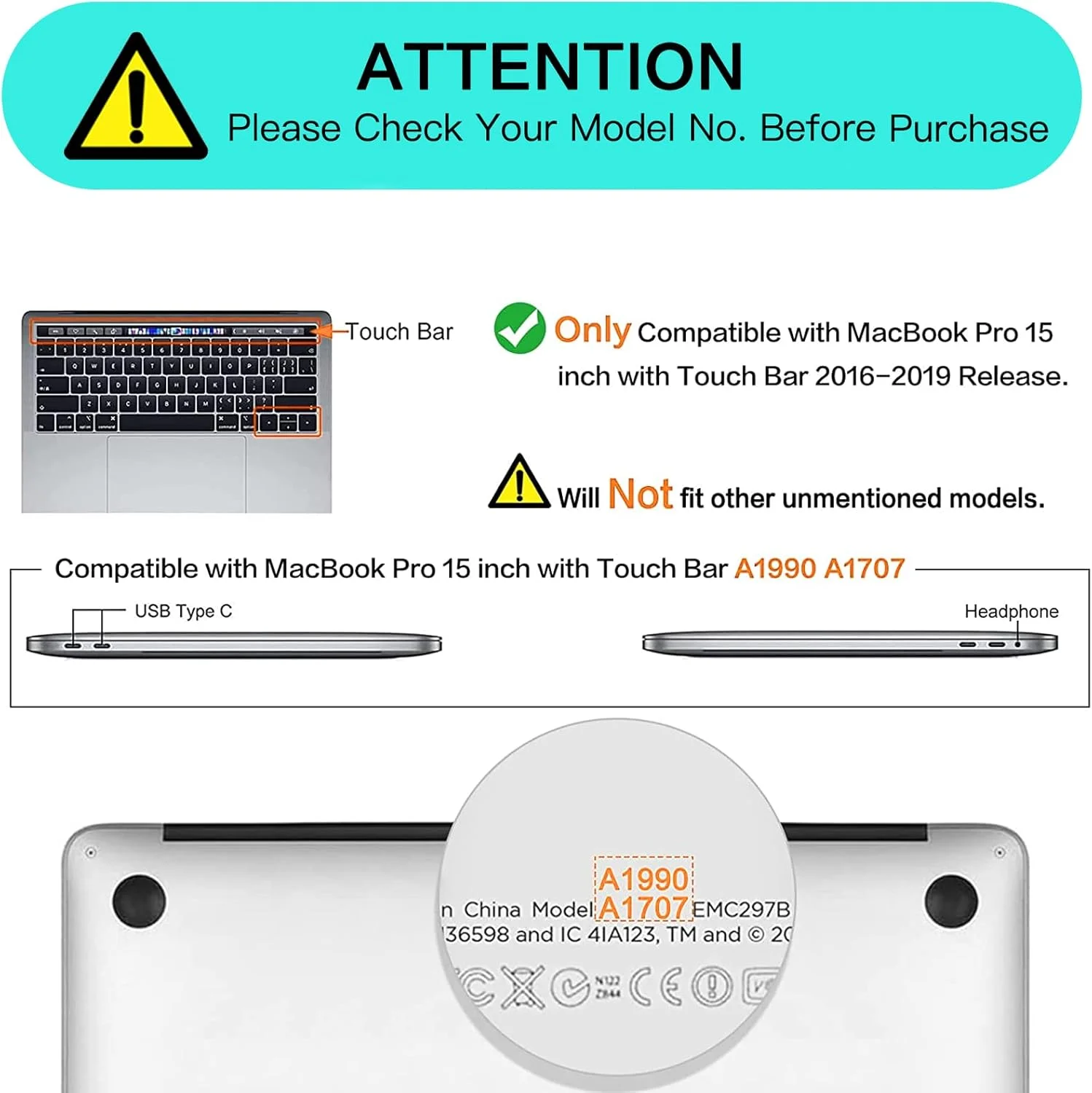 کاور محافظ موسیسو سازگار با مک بوک پرو 15 اینچ مدل های 2019 2018 2017 2016 (A1990 A1707) دارای تاچ بار، هارد کیس پلاستیکی، محافظ کیبورد، محافظ صفحه نمایش و کیف نگهداری، مشکی