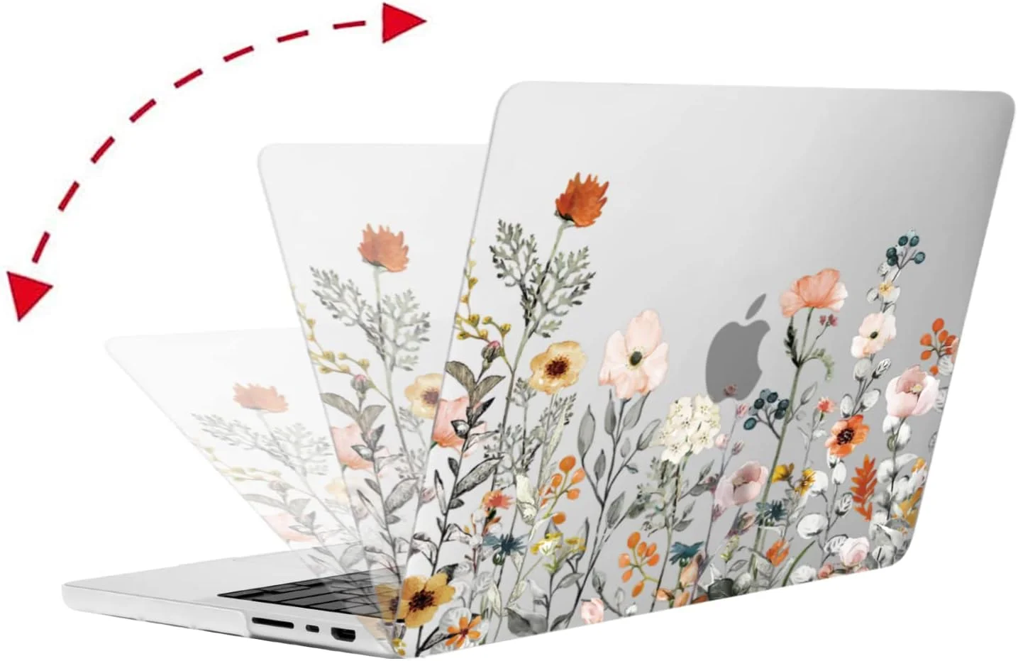 کاور محافظ موسیسو سازگار با مک بوک پرو ۱۴ اینچ مدل های ۲۰۲۵ ۲۰۲۴-۲۰۲۱ M5 M4 M3 M2 M1 A3112 A3434 A3185 A3401 A2918 A2992 A2779 A2442، پلاستیکی طرح گل های باغی، محافظ صفحه کلید و محافظ صفحه نمایش، شفاف