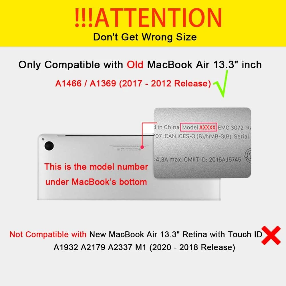 کاور 4 در 1 سازگار با مک بوک ایر 13 اینچ (مدل های 2010-2017) A1466/A1369، کاور سخت پلاستیکی انعطاف پذیر و محافظ صفحه کلید و محافظ صفحه نمایش، X66-28