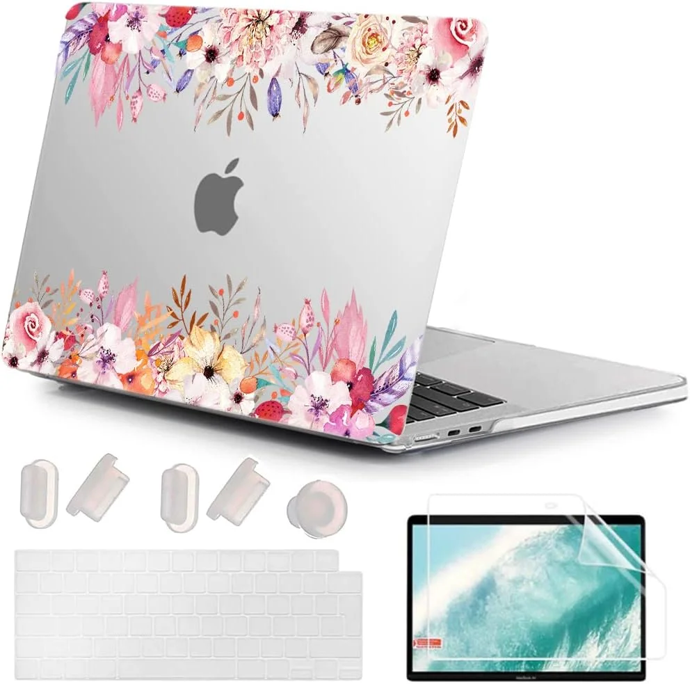 کاور 4 در 1 سازگار با مک بوک ایر 13.6 اینچ 2022-2025 (M4 A3240 M3 A3113 M2 A2681)، قاب محافظ سخت و فوق العاده نازک و محافظ صفحه کلید و محافظ صفحه نمایش، طرح گل های زیبا 3