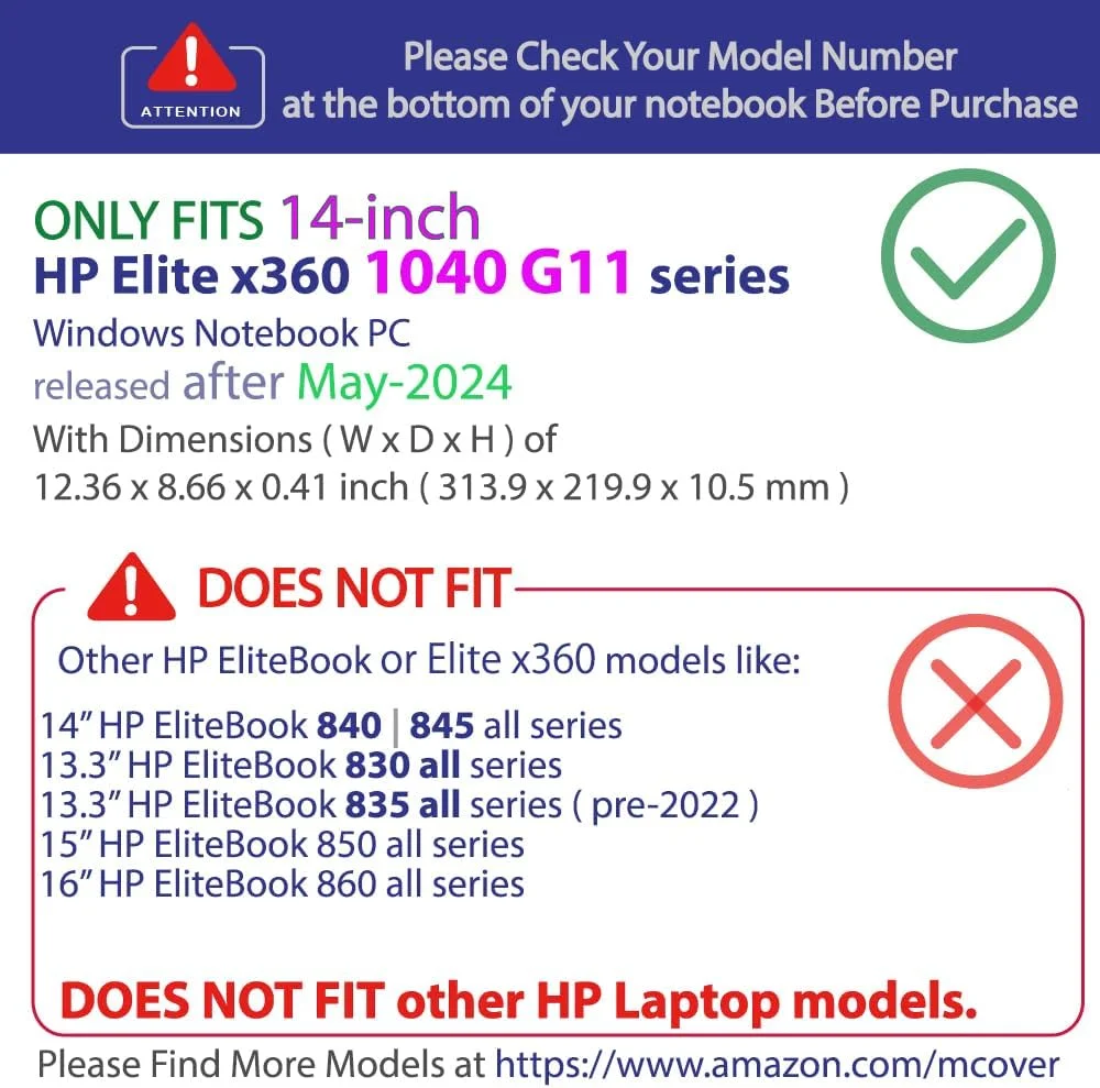 کاور محافظ mCover سازگار با لپ‌تاپ ویندوزی سری HP Elite x360 1040 G11 2-in-1 (مدل 2024 ~ 2025، مناسب برای مدل‌های دیگر HP نیست)، مشکی