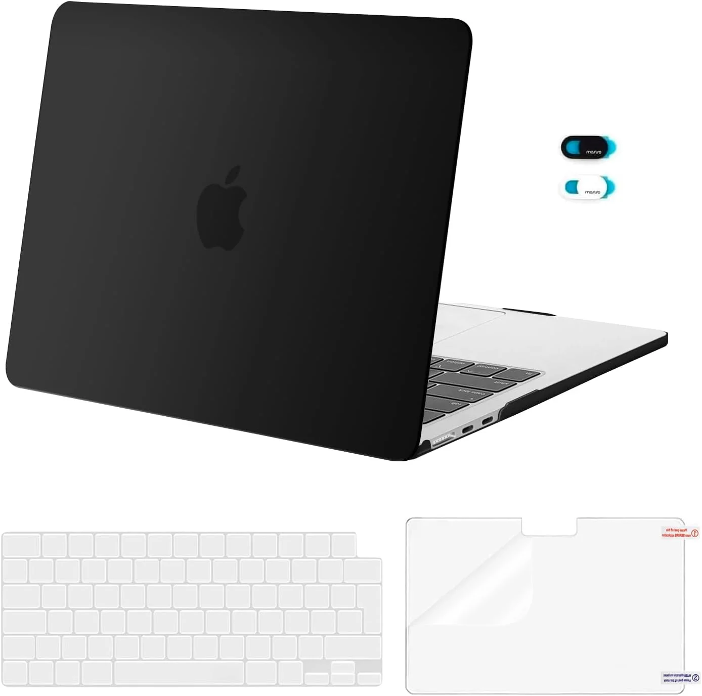 محافظ لپ تاپ MOSISO سازگار با مک بوک ایر 13 اینچ M4 M3 M2 2025-2022 A3240 A3113 A2681، قاب محافظ هارد شل، محافظ کیبورد، محافظ صفحه نمایش و پوشش وب کم برای مک ایر 13.6 اینچ، مشکی
