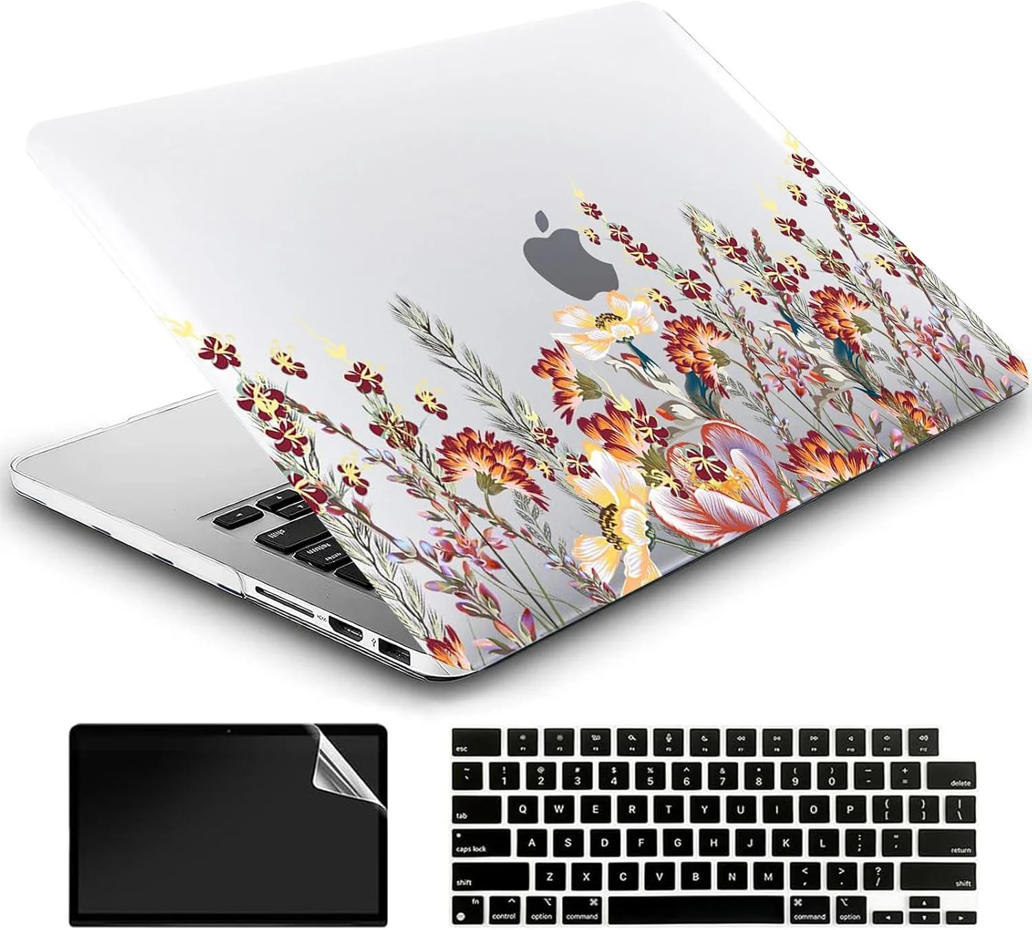 کاور محافظ سازگار با مک بوک پرو ۱۴ اینچ ۲۰۲۳ ۲۰۲۲ ۲۰۲۱ M3 A2918 A2992/M2 A2779/A2442 M1، شامل محافظ صفحه کلید EU و محافظ صفحه نمایش، طرح گلدار