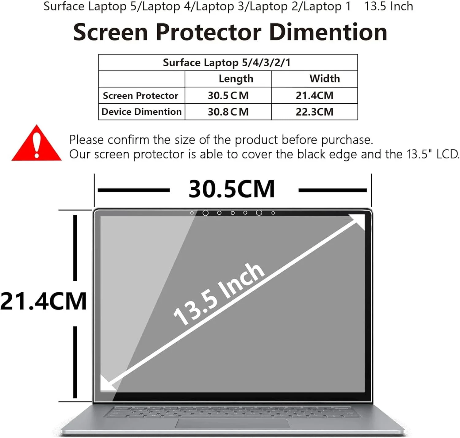 Adeway [2 عدد] محافظ صفحه نمایش شیشه ای حرارت دیده مناسب برای Microsoft Surface Laptop 5/ Laptop 6 (2024)/4/3/2/1، وضوح بسیار بالا/نصب آسان - 13.5 اینچ