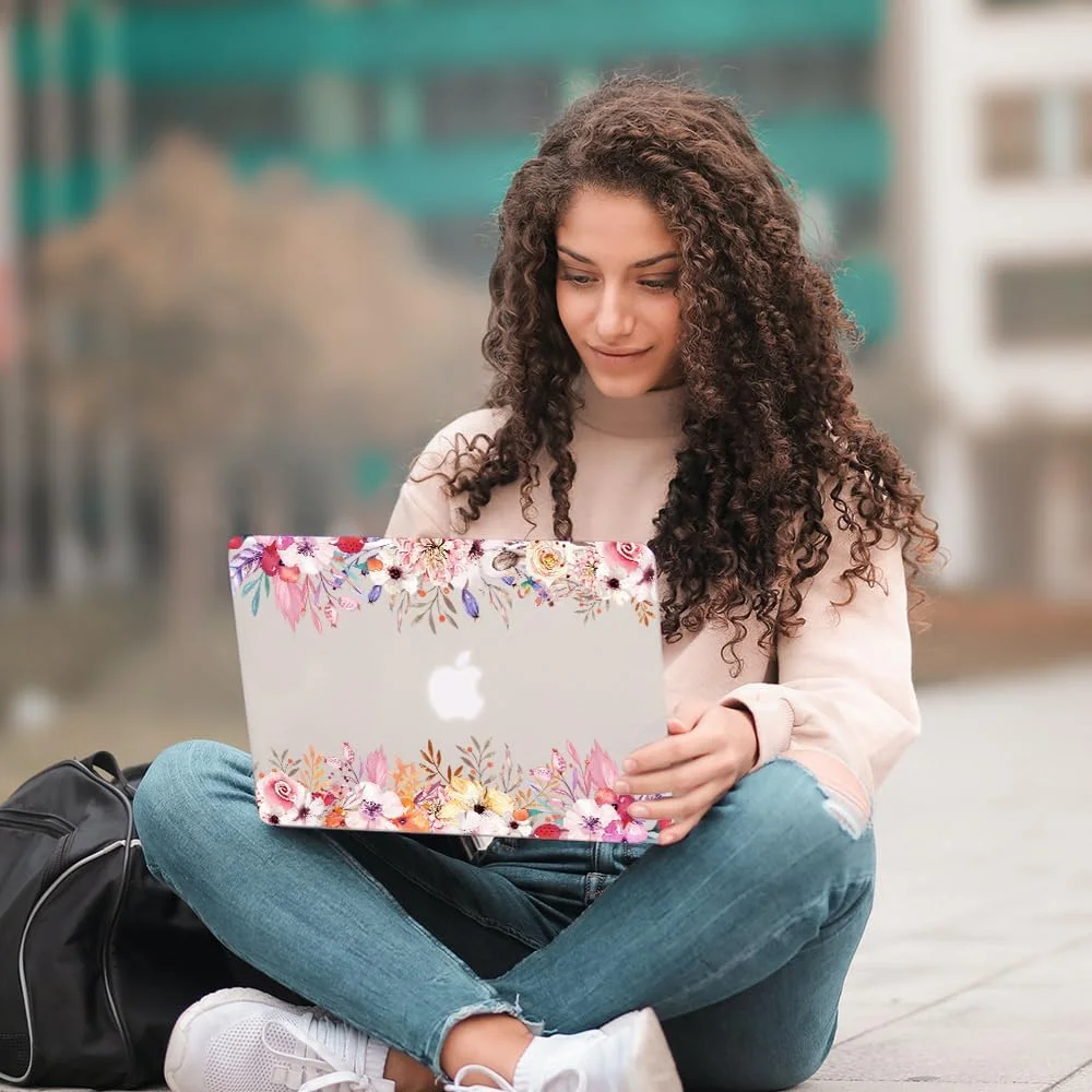 کاور 4 در 1 سازگار با مک بوک ایر 13.6 اینچ 2022-2025 (M4 A3240 M3 A3113 M2 A2681)، قاب محافظ سخت و فوق العاده نازک و محافظ صفحه کلید و محافظ صفحه نمایش، طرح گل های زیبا 3