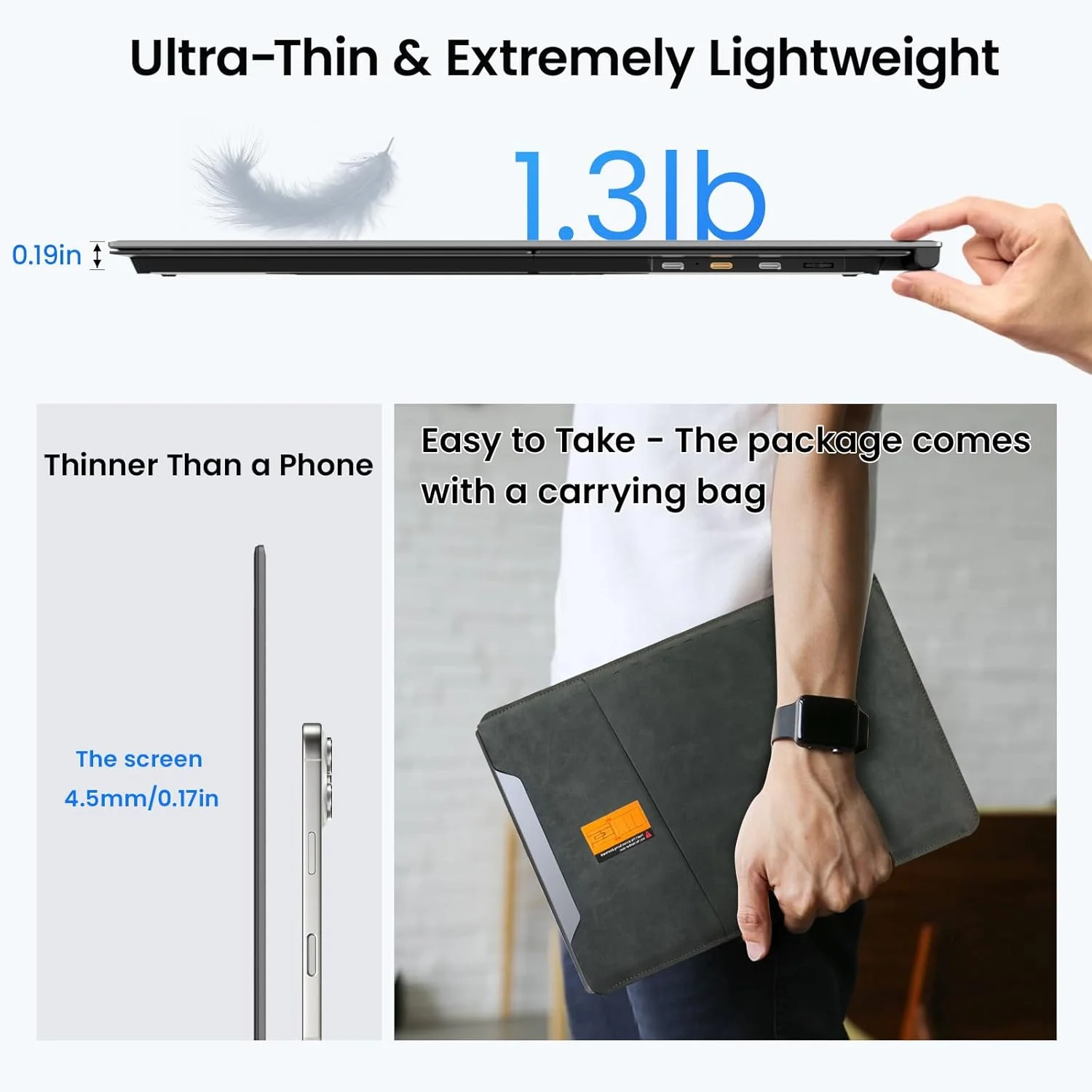 افزونه صفحه نمایش لپ تاپ، مانیتور قابل حمل 14 اینچی FHD 1080p برای لپ تاپ، توسعه دهنده صفحه نمایش فوق العاده نازک و سبک وزن، پلاگین و پخش برای لپ تاپ های 13 تا 17 اینچی، سازگار با مک/ویندوز/کروم/اندروید (خاکستری)