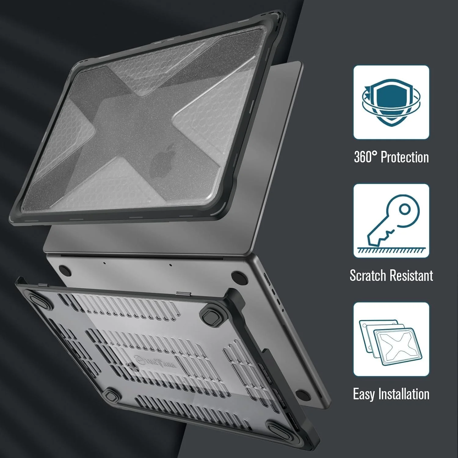 کاور محافظ Fintie سازگار با M5 M4 M3 M2 M1 Pro/Max (2025-2021) A3434 A3112 A3401 A3185 A2992 A2918 A2779 A2442، کاور محافظ هایبرید مقاوم تمام بدنه، بامپر TPU، شفاف (اکلیلی)