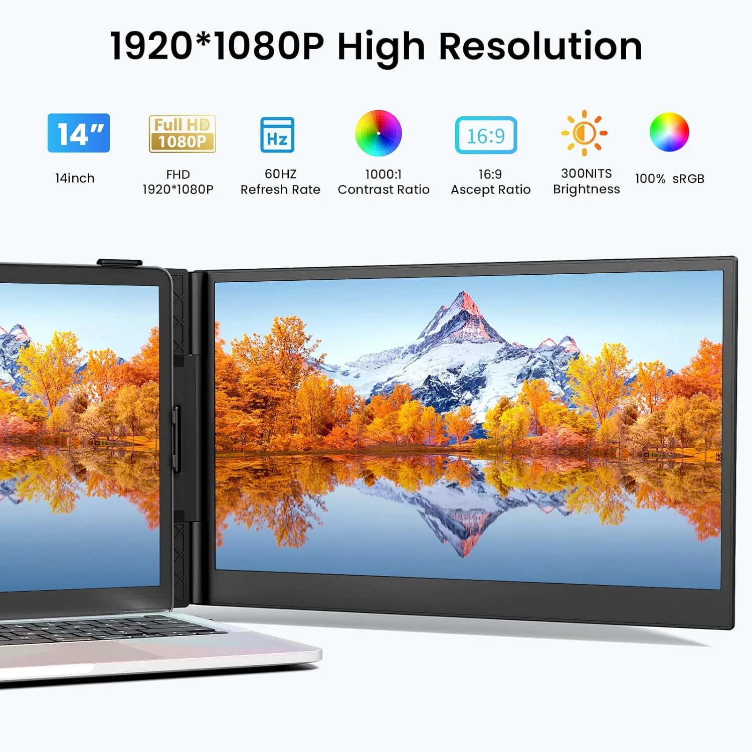 افزونه صفحه نمایش لپ تاپ، مانیتور قابل حمل 14 اینچی FHD 1080p برای لپ تاپ، توسعه دهنده صفحه نمایش فوق العاده نازک و سبک وزن، پلاگین و پخش برای لپ تاپ های 13 تا 17 اینچی، سازگار با مک/ویندوز/کروم/اندروید (خاکستری)