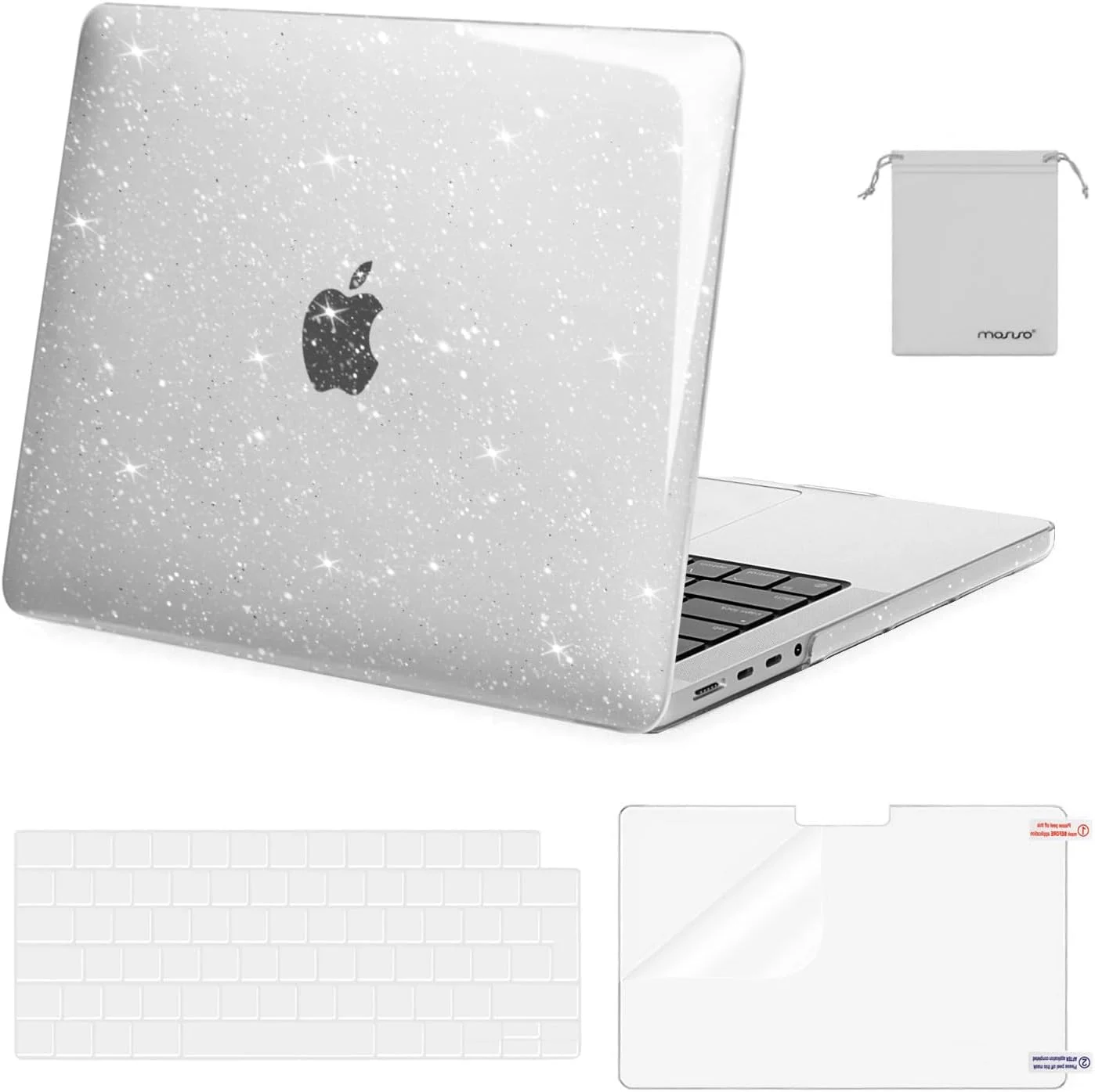 کاور محافظ براق Mosiso سازگار با مک بوک پرو ۱۴ اینچ مدل های ۲۰۲۱-۲۰۲۵ M5 M4 M3 M2 M1 A3434 A3112 A3185 A3401 A2918 A2992 A2779 A2442، شامل محافظ صفحه کلید، محافظ صفحه نمایش و کیف، شفاف