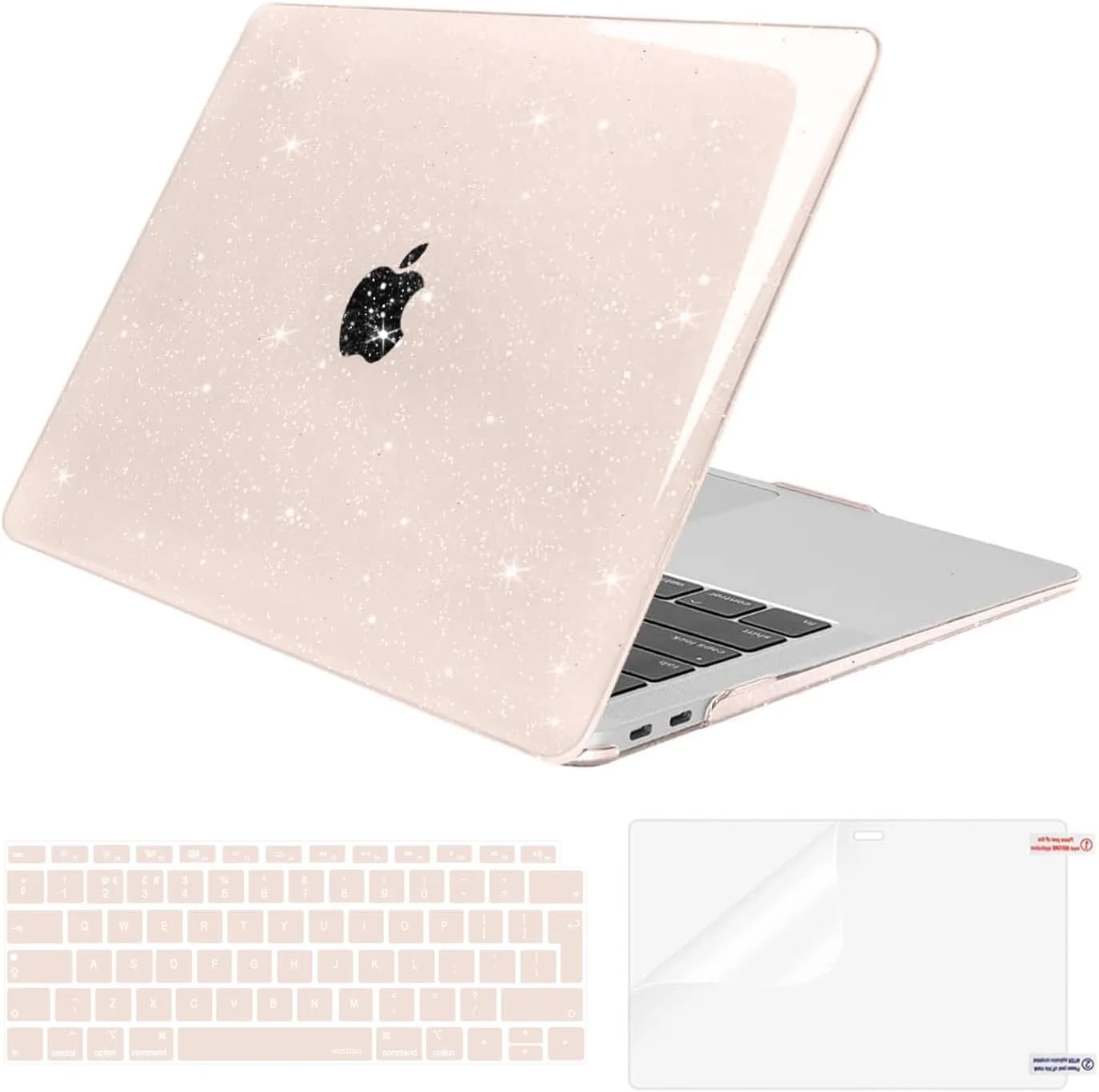 کاور محافظ پلاستیکی سخت اکلیلی موسیسو سازگار با مک بوک ایر ۱۳ اینچ M1 مدل های ۲۰۲۱، ۲۰۲۰، ۲۰۱۹، ۲۰۱۸ A2337، A2179، A1932، به همراه محافظ کیبورد و محافظ صفحه نمایش، صورتی گچی