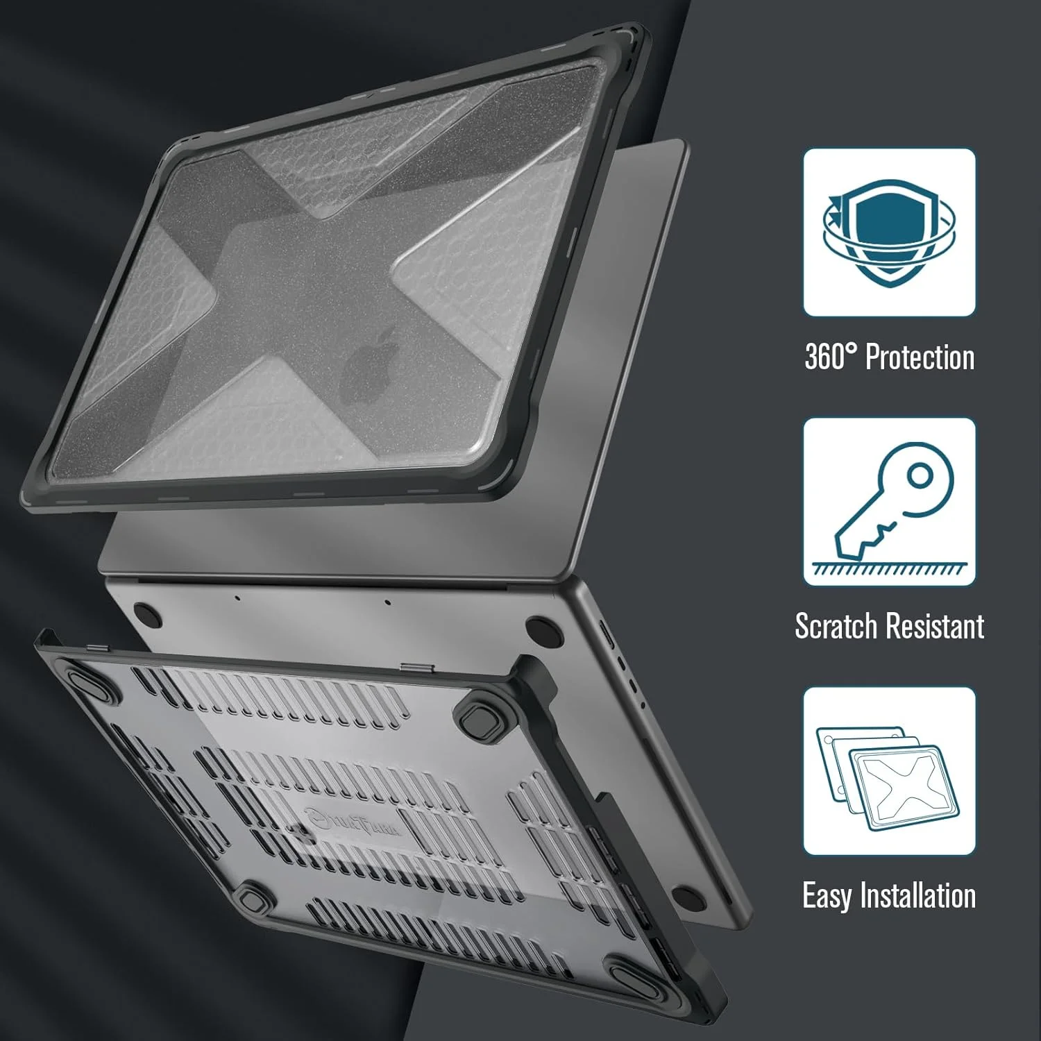 کاور محافظ Fintie سازگار با مک‌بوک ایر 15 اینچ M4 M3 M2 (مدل‌های 2025-2023) A3241 A3114 A2941، کاور محافظ هیبریدی مقاوم TPU، شفاف (اکلیلی)