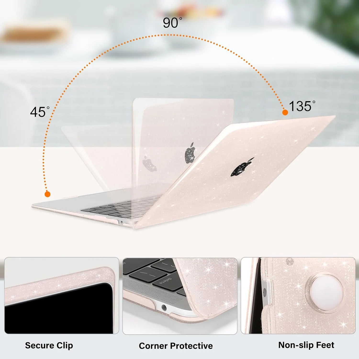 کاور محافظ پلاستیکی سخت اکلیلی موسیسو سازگار با مک بوک ایر ۱۳ اینچ M1 مدل های ۲۰۲۱، ۲۰۲۰، ۲۰۱۹، ۲۰۱۸ A2337، A2179، A1932، به همراه محافظ کیبورد و محافظ صفحه نمایش، صورتی گچی