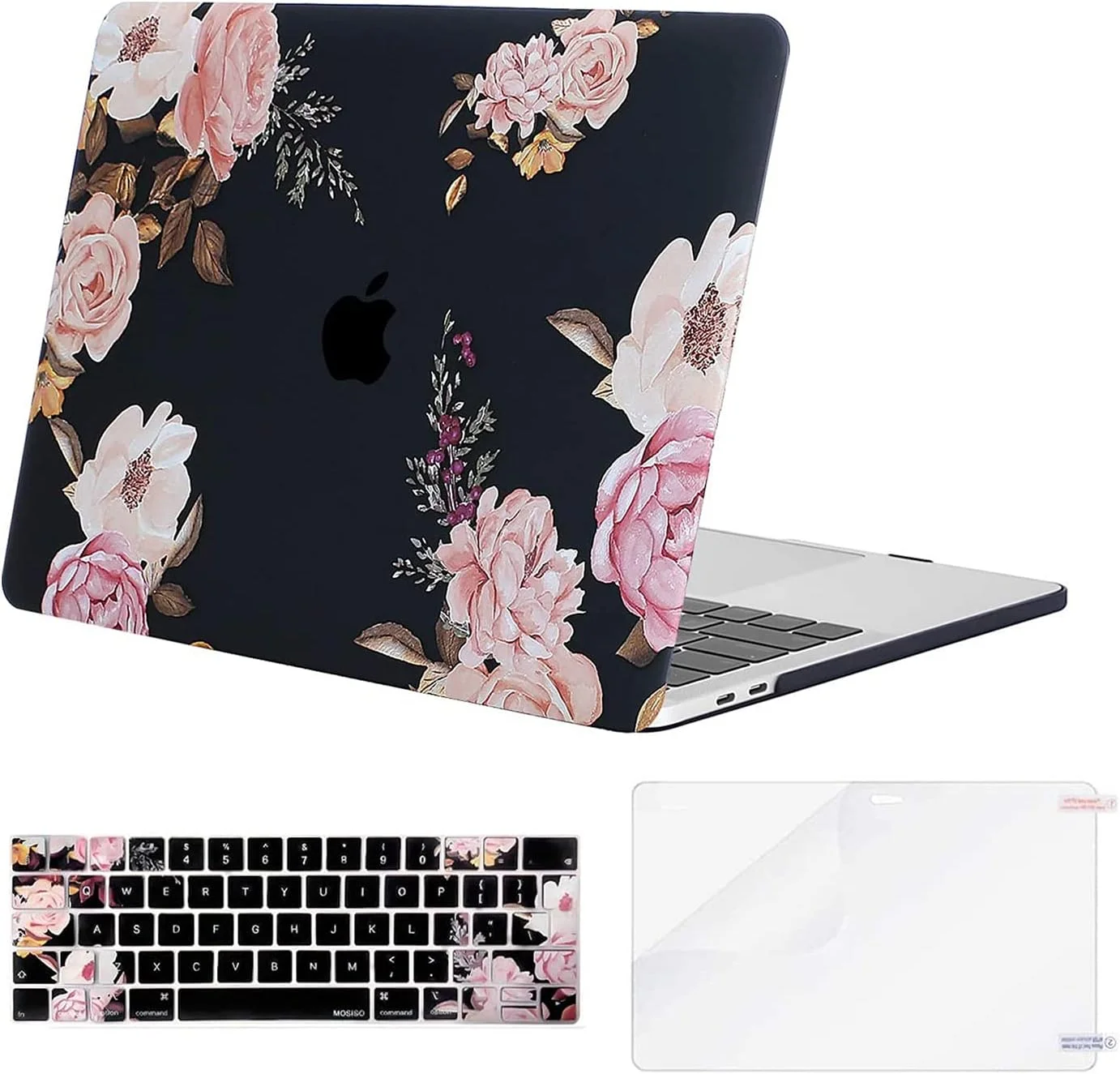 کاور محافظ پلاستیکی Mosiso سازگار با مک بوک پرو ۱۳ اینچ (مدل‌های M2 M1 A2338, A2251, A2289, A2159, A1989, A1706, A1708 - سال‌های 2016-2024) به همراه محافظ کیبورد و محافظ صفحه نمایش - مشکی