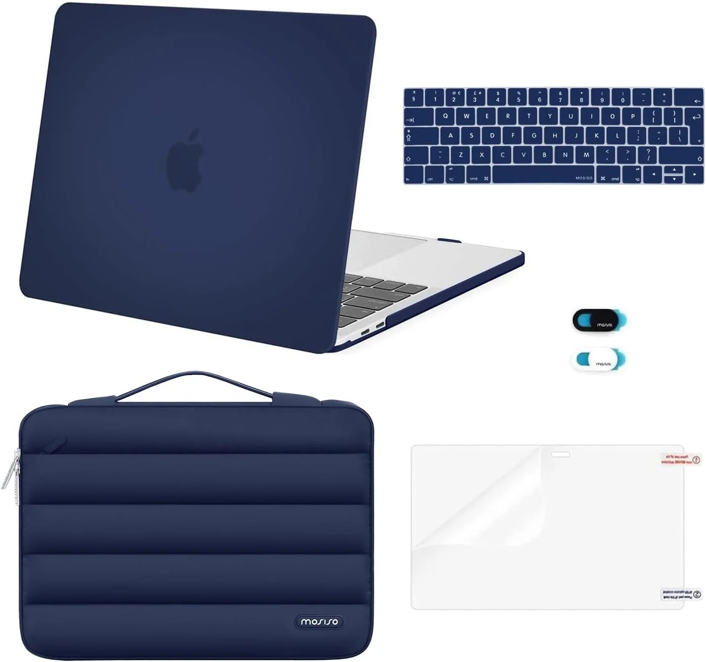 کیف محافظ MOSISO سازگار با MacBook Pro 13 2024-2016 M2 A2338 M1 A2251 A2289 A2159 A1989 A1708، هارد شل پلاستیکی، کیف آستین‌دار پفی، محافظ صفحه کلید، پوشش وب‌کم و محافظ صفحه نمایش، سرمه‌ای