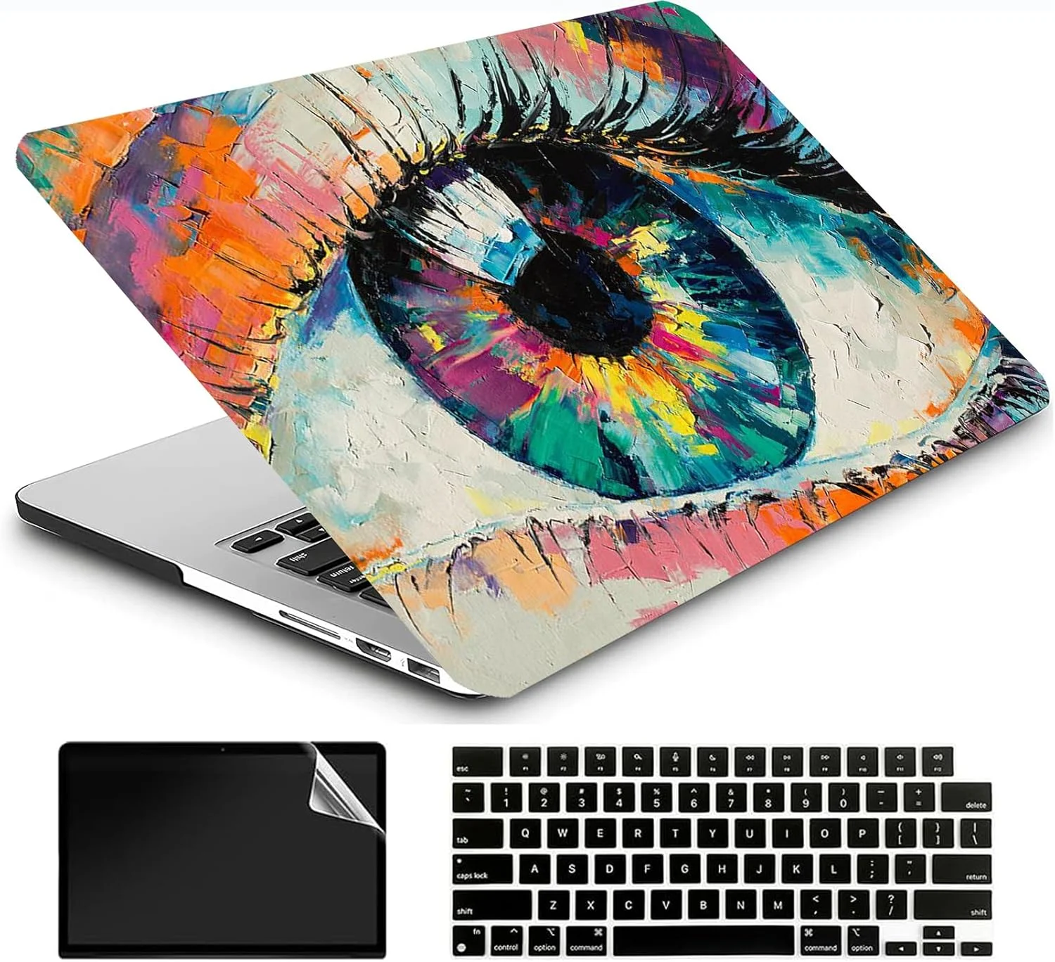 کاور محافظ سازگار با مک بوک پرو ۱۴ اینچ ۲۰۲۳ ۲۰۲۲ ۲۰۲۱ M3 A2918 A2992/M2 A2779/A2442 M1، شامل محافظ صفحه کلید EU و محافظ صفحه نمایش، طرح چشم نظر