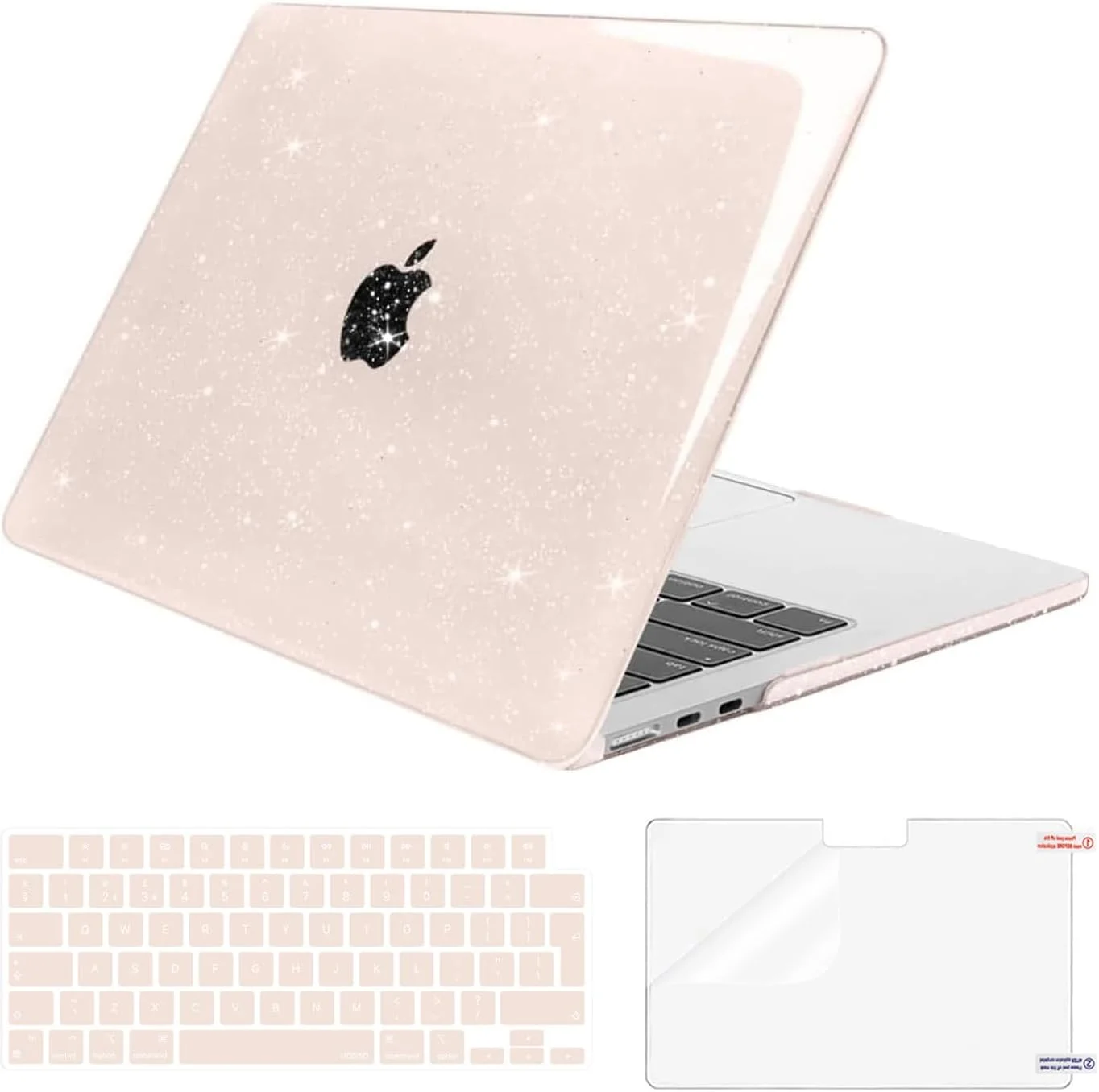 محافظ لپ تاپ MOSISO سازگار با مک بوک ایر ۱۳ اینچ M4 M3 M2 2025 2024-2022 A3240 A3113 A2681، محافظ براق هارد شل و روکش کیبورد و محافظ صفحه نمایش برای مک بوک ایر ۱۳.۶ اینچ، صورتی گچی