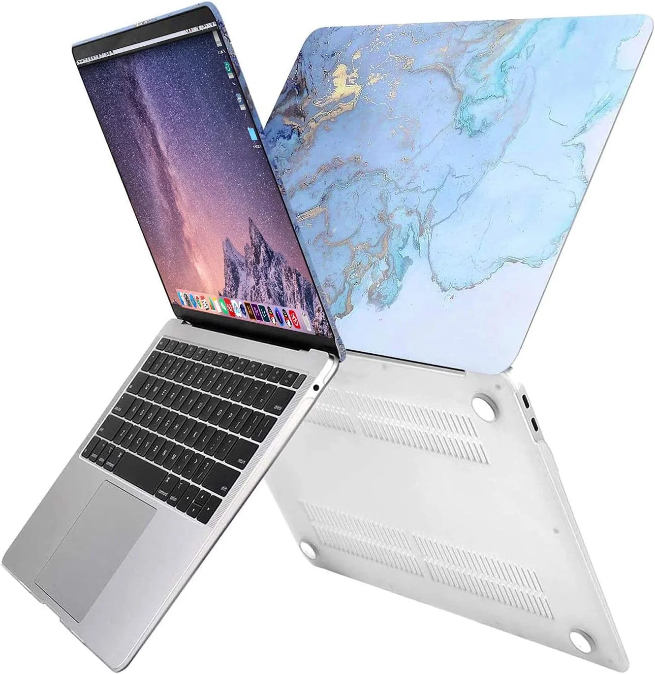 کاور موسیسو سازگار با مک بوک ایر 13 اینچ 2021 2020 2019 2018 مدل A2337 M1 A2179 A1932، قاب محافظ پلاستیکی سخت، محافظ صفحه کلید، محافظ صفحه نمایش و کیف نگهداری، آبی مرمر