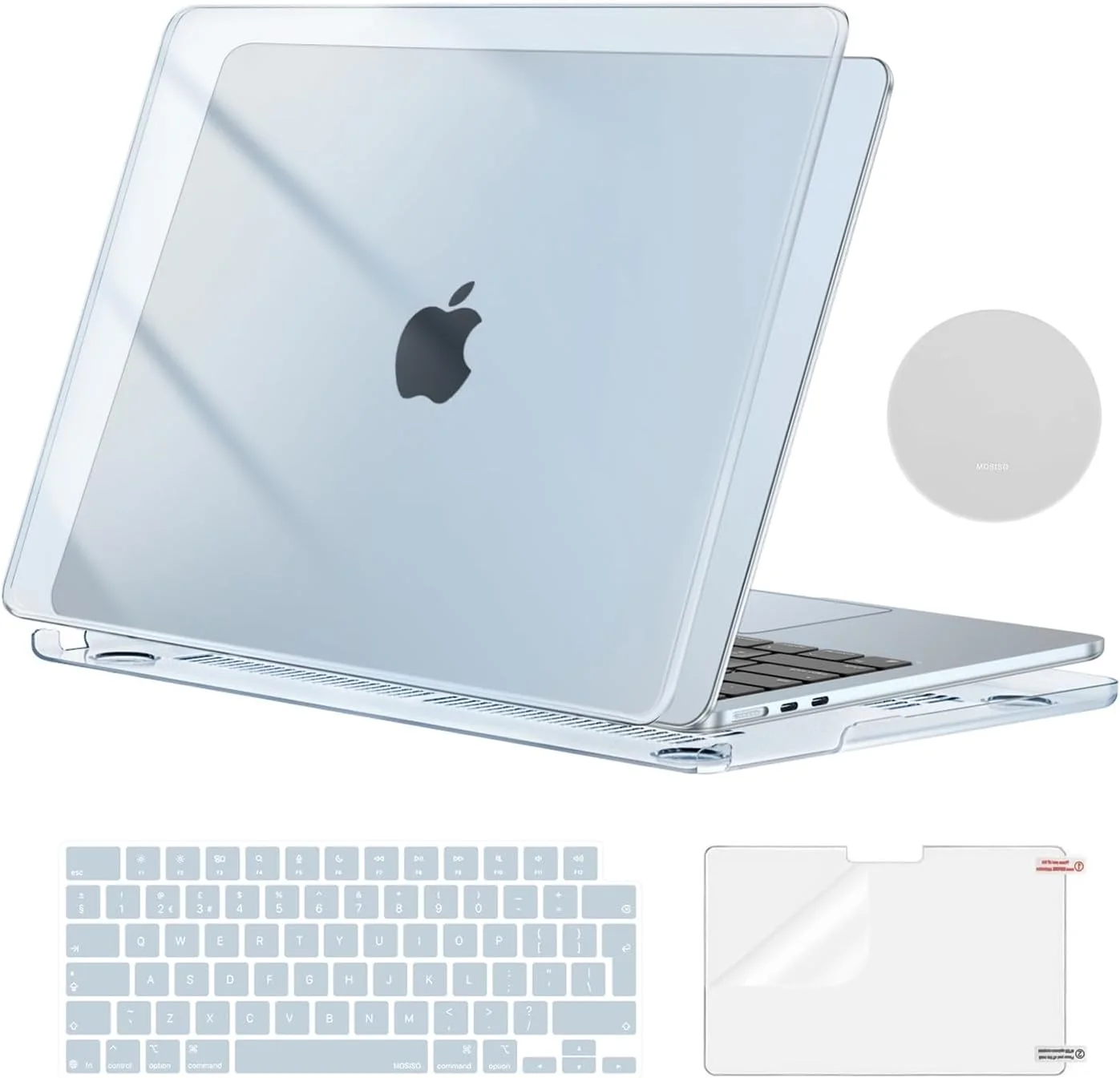 کاور محافظ سازگار با مک بوک ایر ۱۳.۶ اینچی M4 M3 M2 A3240 A3113 A2681، قاب محافظ برای مک بوک M4 M3 M2 ایر ۱۳ اینچی ۲۰۲۵ ۲۰۲۴-۲۰۲۲ و محافظ صفحه کلید و محافظ صفحه نمایش و زیر لیوانی، کریستال آبی آسمانی