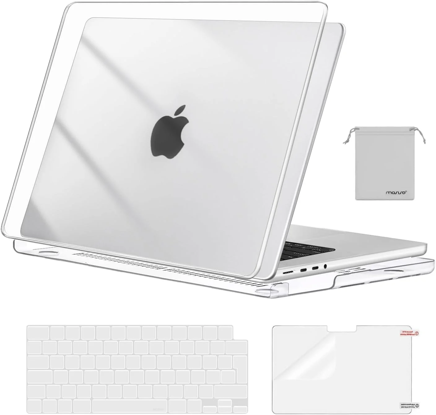 کاور محافظ MOSISO سازگار با مک بوک پرو 16 اینچ مدل های 2021 تا 2025 (A3403 A3186 A2991 A2780 A2485) Pro Max، شامل کاور سخت، محافظ کیبورد، محافظ صفحه نمایش و کیف نگهداری، کریستالی شفاف