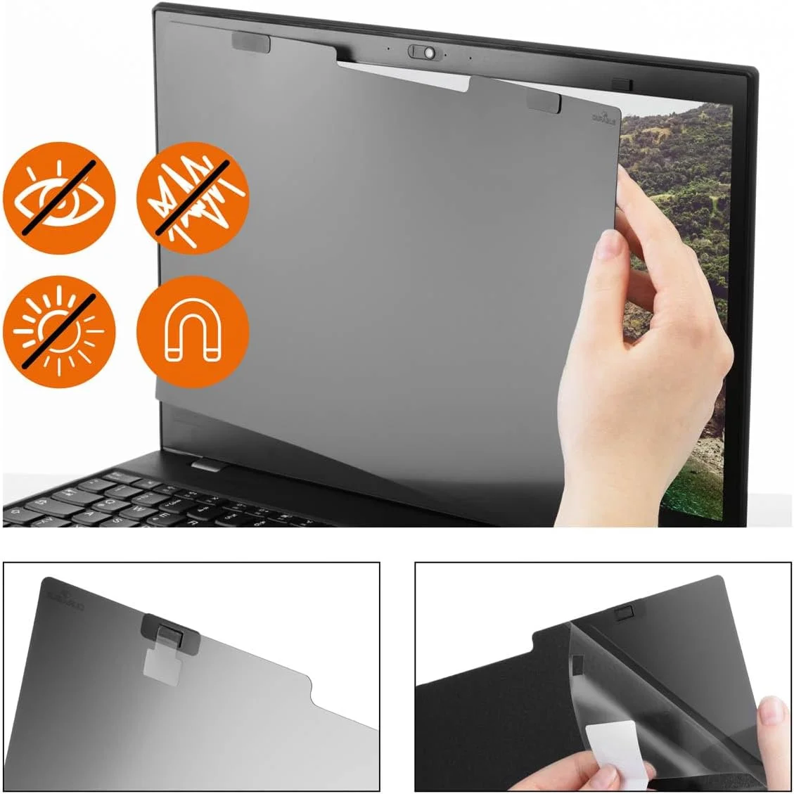 محافظ صفحه نمایش مغناطیسی بادوام برای صفحه نمایش های 14 اینچی 16:10، شامل کیف و دستمال تمیز کننده، خاکستری/ذغالی، 513857