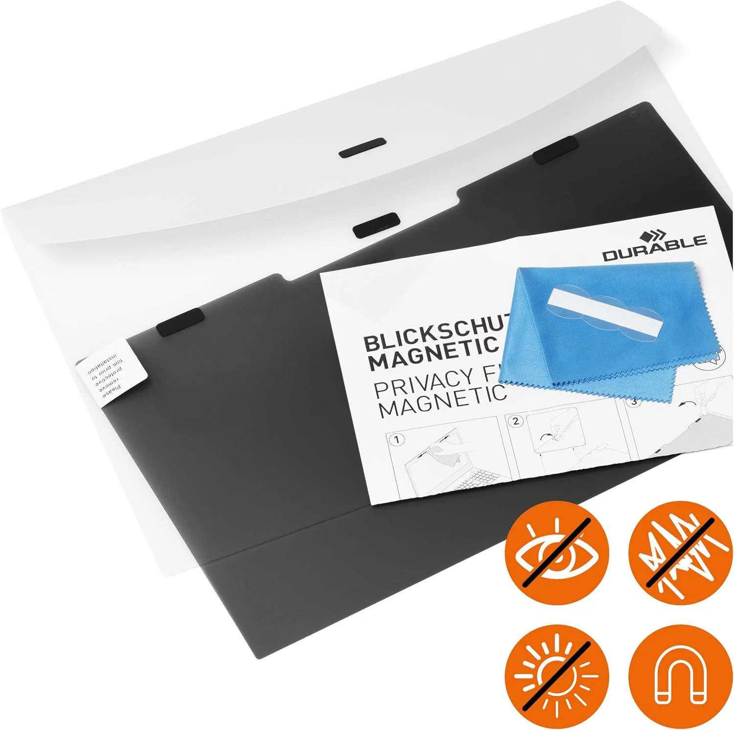 محافظ صفحه نمایش مغناطیسی بادوام برای صفحه نمایش های 14 اینچی 16:10، شامل کیف و دستمال تمیز کننده، خاکستری/ذغالی، 513857