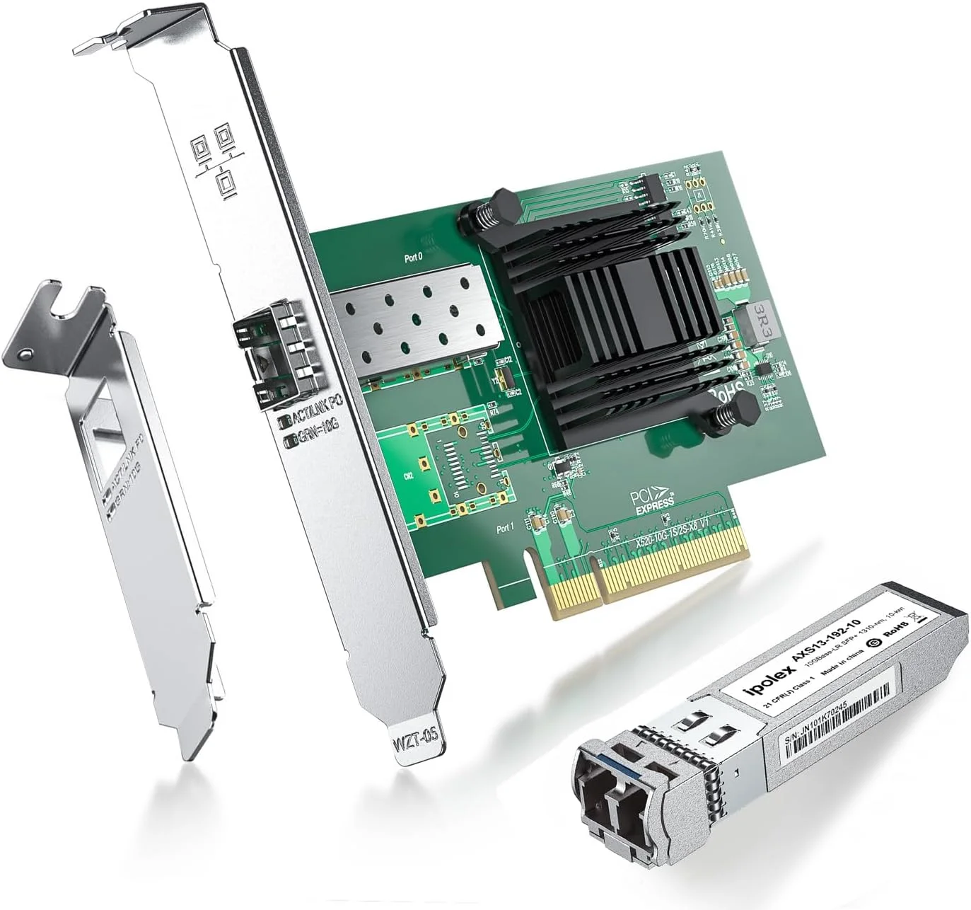 کارت شبکه 10 گیگابیت بر ثانیه Intel X520-DA1 به همراه فرستنده و گیرنده تک حالته 10G LR SFP+