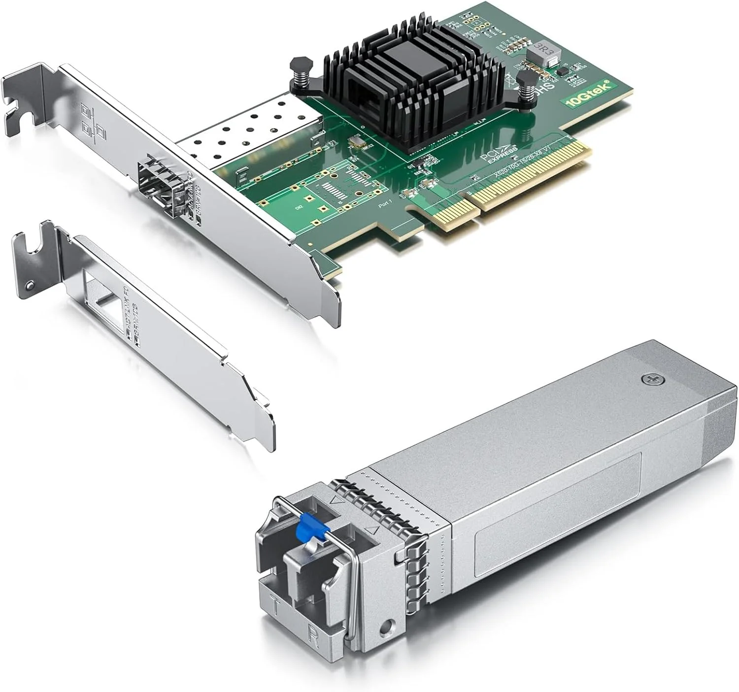 یک بسته فرستنده و گیرنده 10GBase-LR SFP+، سازگار با Intel E10GSFPLR و یک بسته کارت شبکه 10Gb PCI-E NIC